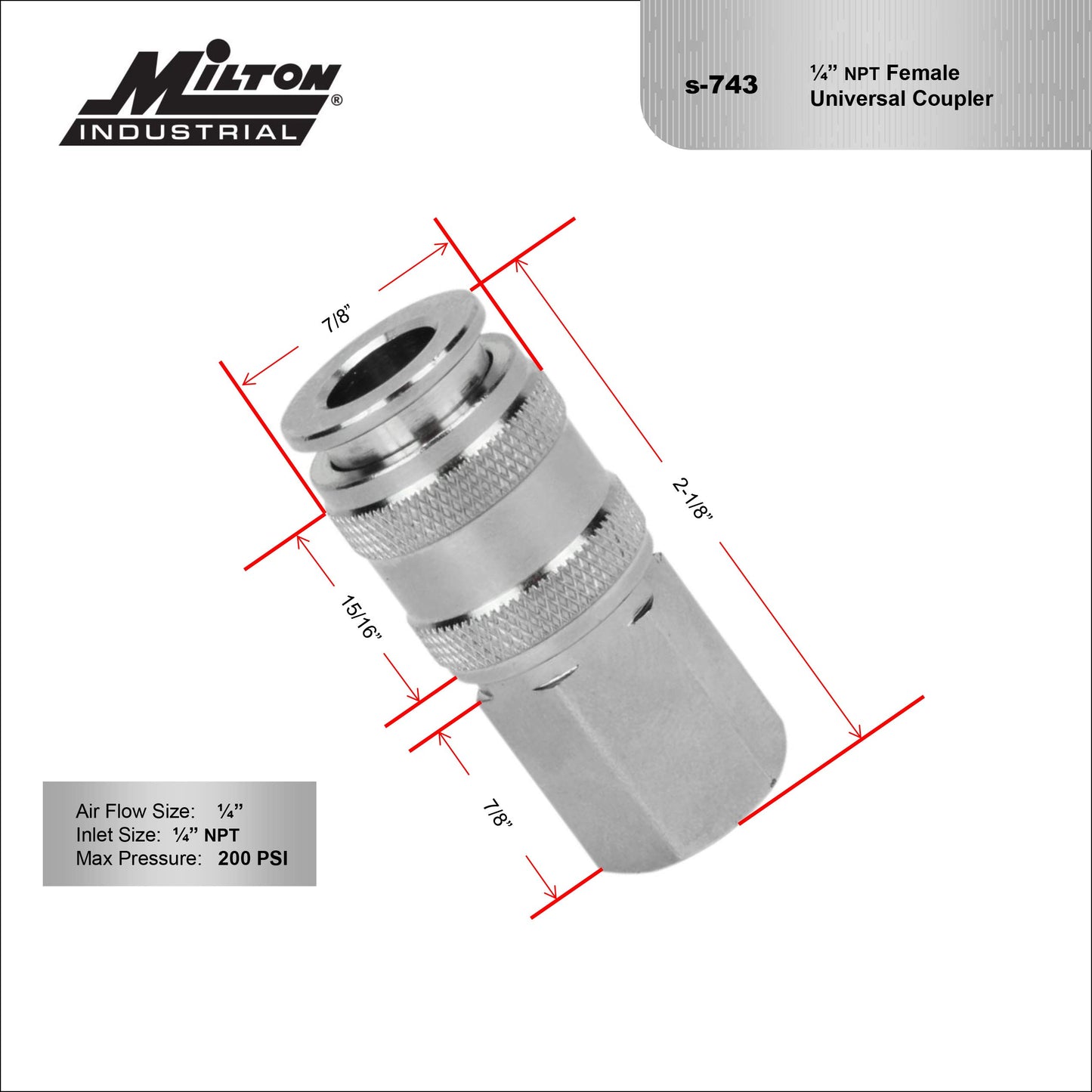 Milton 5 In ONE Universal Quick-Connect Coupler, 1/4" FNPT