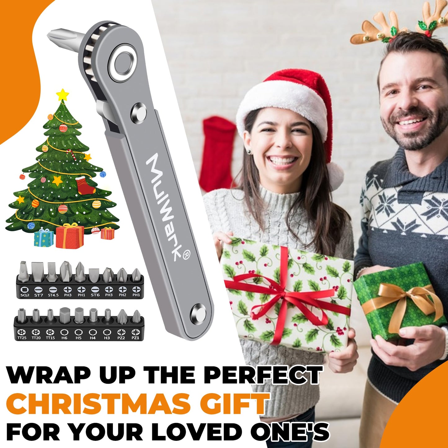 MULWARK 20pc 1/4" Mini Ratchet Wrench Set – Ultra Low Profile, Right Angle EDC Screwdriver with Reversible Handle & Multi Hex Bits