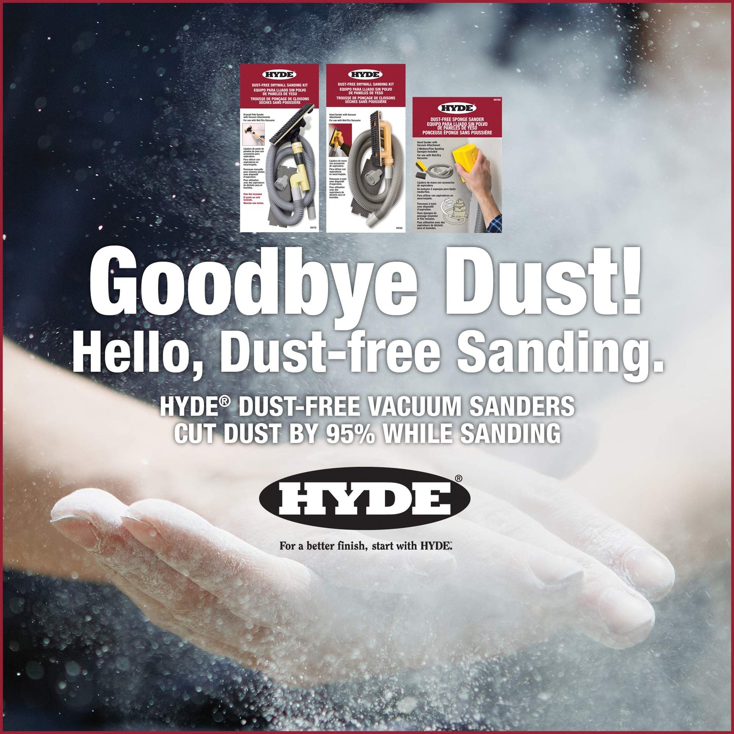 Hyde Tools 09165 Dust-Free Drywall Vacuum Hand Sander with 6-Foot Hose