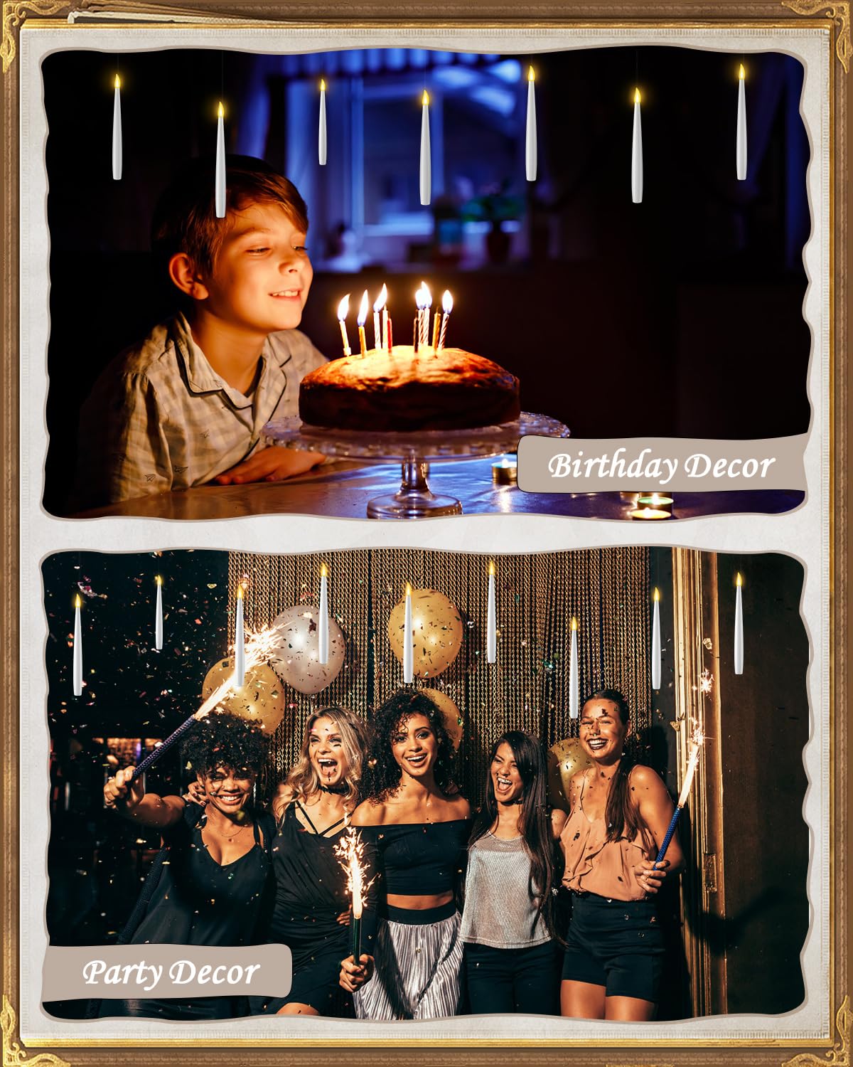 10PCS Floating Magic Candles with Wand – Flameless Hanging Taper Candles, Remote Controlled, Indoor Christmas, Birthday & Wedding Decor