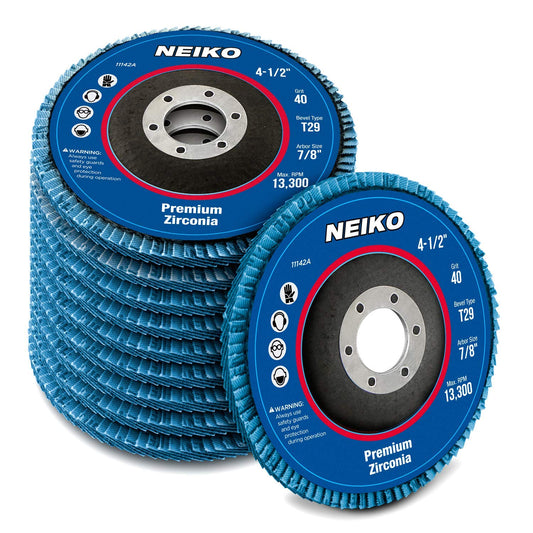 NEIKO 11142A 10 Pack Zirconia Flap Discs 4-1/2" for Angle Grinder, 40 Grit T29 Grinding Wheel, 7/8" Arbor, 4.5 Inch for Wood & Metal Sanding
