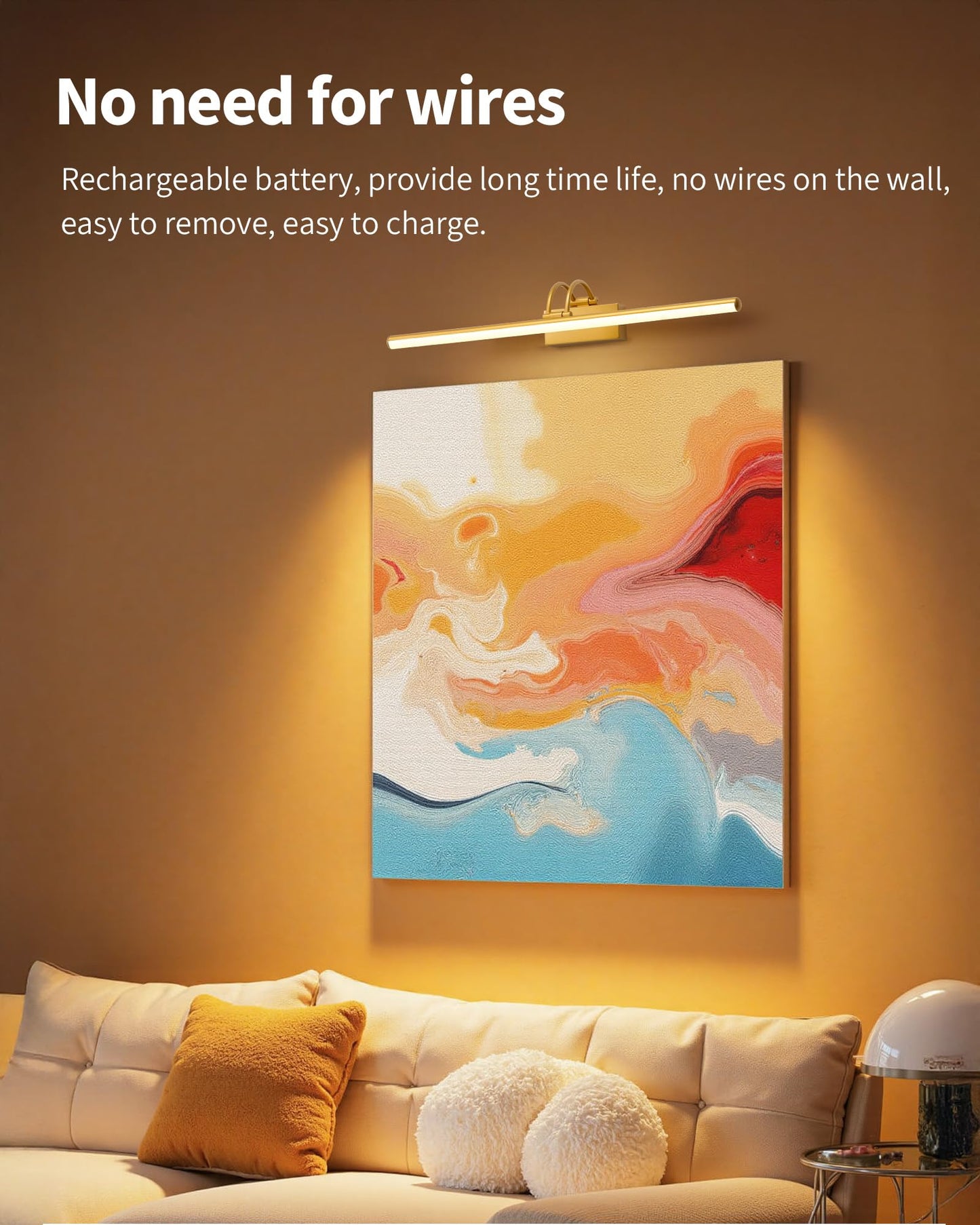 **KDG 24” LED Cordless Picture Light with Remote, 7000mAh Rechargeable Dimmable Art Light, Adjustable Swing Arm, Bronze**