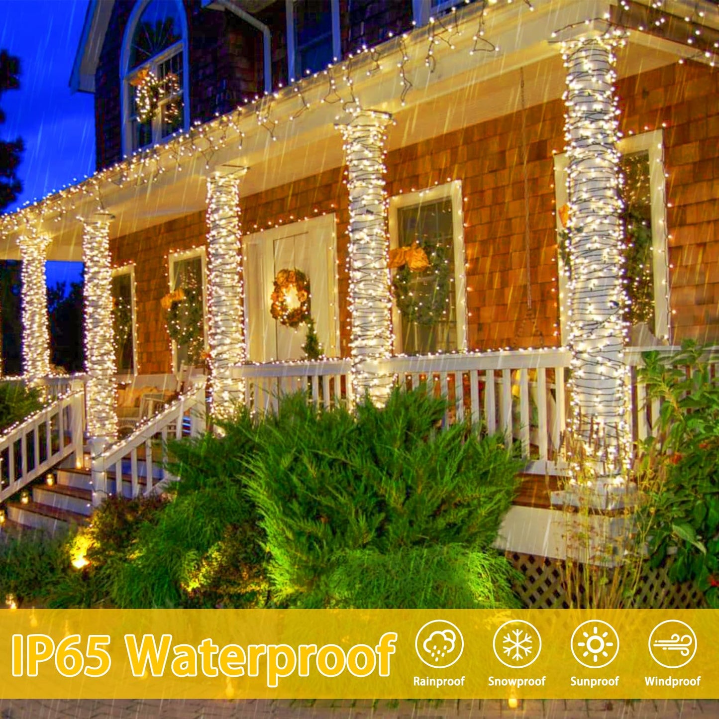 2-Pack 480 LED Solar String Lights, 170FT Outdoor Waterproof Twinkle Lights with 8 Modes & Memory for Christmas, Parties (Warm White)