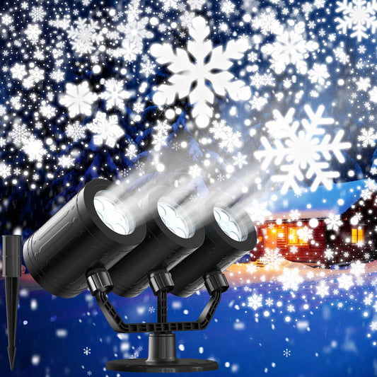 Snowflake Christmas Projector Lights Outdoor, 2025 Upgraded Triple Head LED Snowfall Projector with Timer, Waterproof Holiday Decor