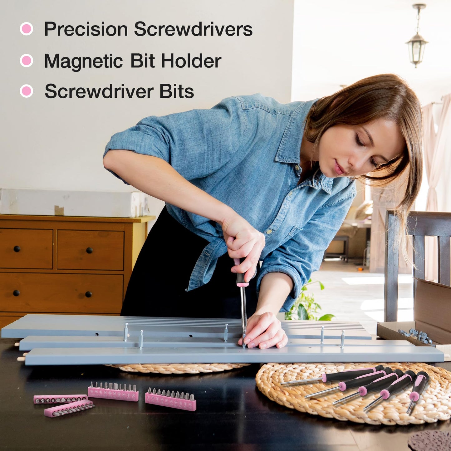 WORKPRO Pink Tool Kit, 263-Piece Home Repairing Tool Set with Wide Mouth Open Storage Bag, Household Tool Kit - Pink Ribbon