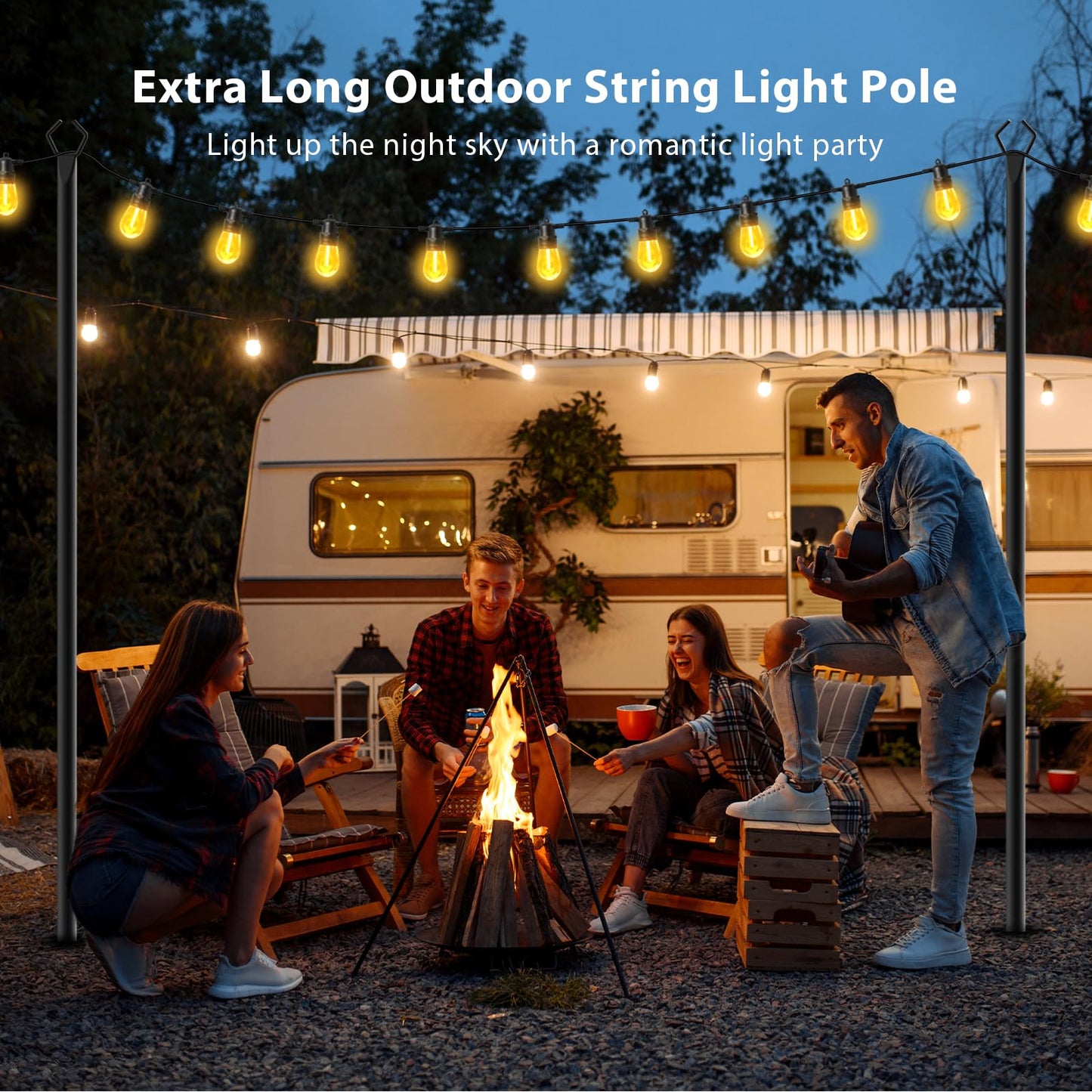 7-Pack 10FT Outdoor String Light Poles, Rustproof Metal with Fork Tops, Heavy-Duty for Garden, Patio, Backyard, Wedding & Party