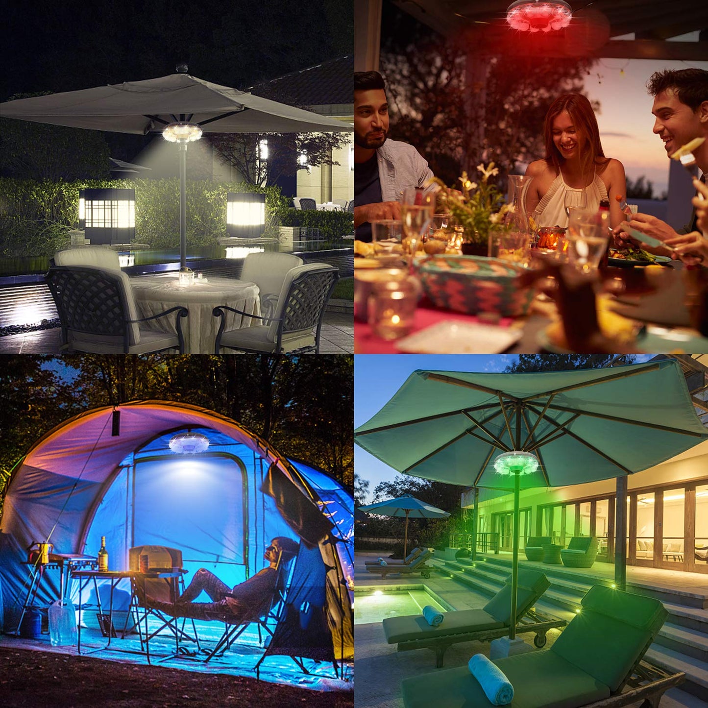 BIGMONAT Outdoor Hanging Umbrella Light, Battery Operated, 12-Color Changing, Dimmable, Timer & RF Remote Control