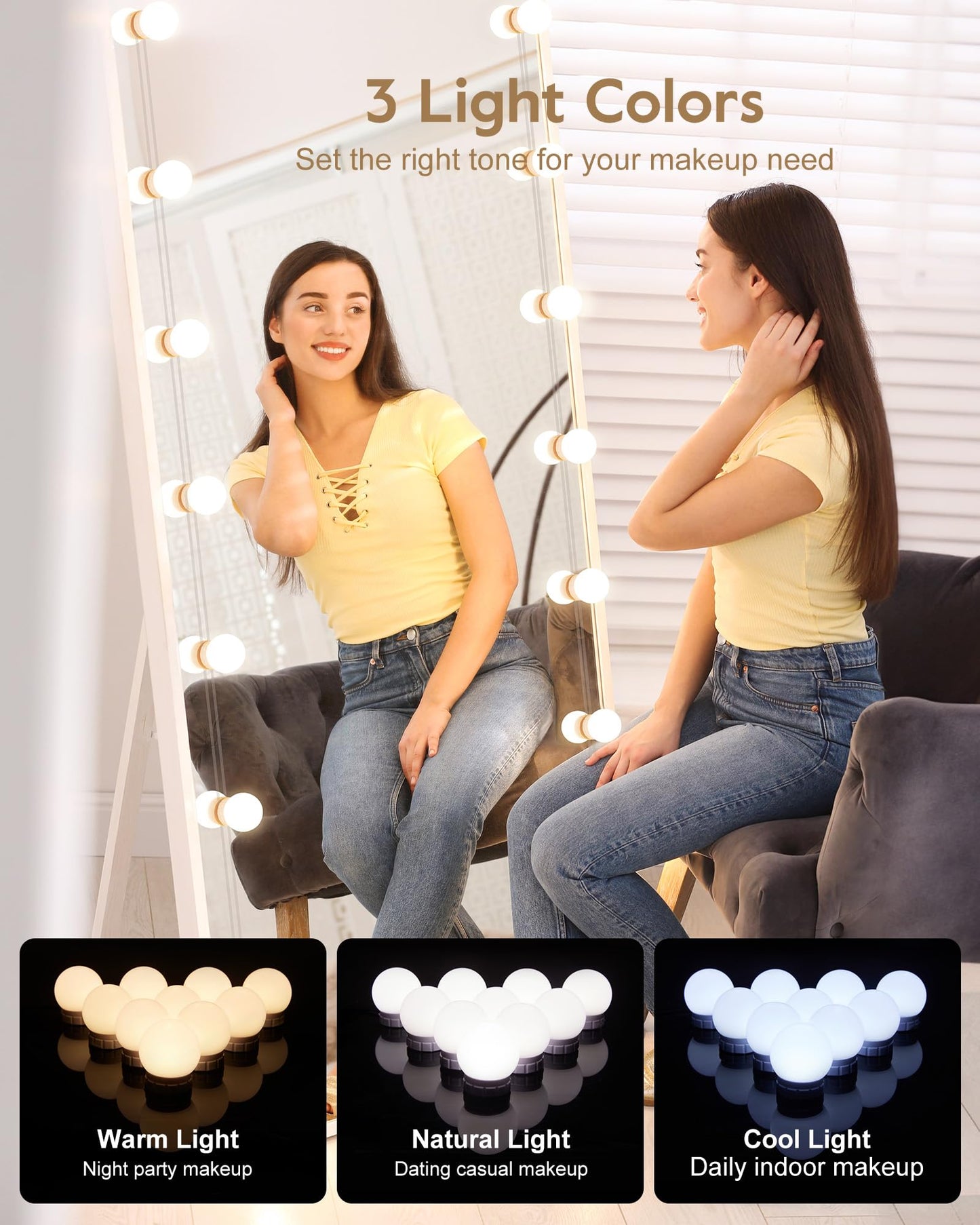 Hollywood Style LED Vanity Light Kit with 10 Dimmable Bulbs for Makeup & Dressing Table – White Strip, Plug-In (No Mirror)