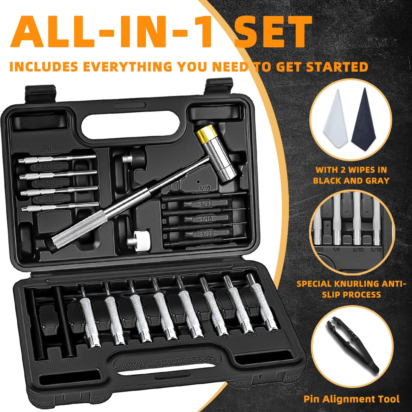 BESTNULE Punch & Pin Punch Set with Hammer, Bench Block & Organizer Box – High-Quality Metal Mechanical Repair Tool Kit