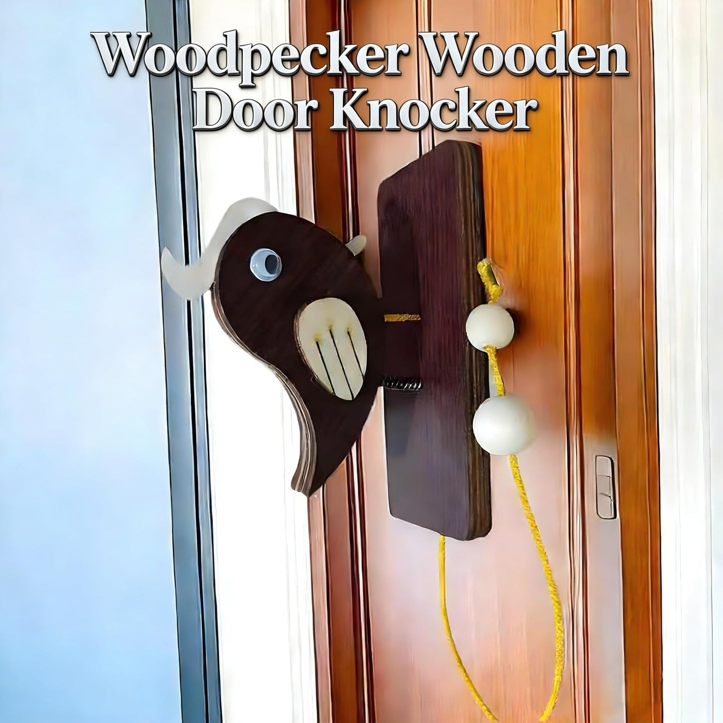 Woodpecker Doorbell & Door Knocker - Handcrafted Wooden Hanging Decoration for Front Door Entrance