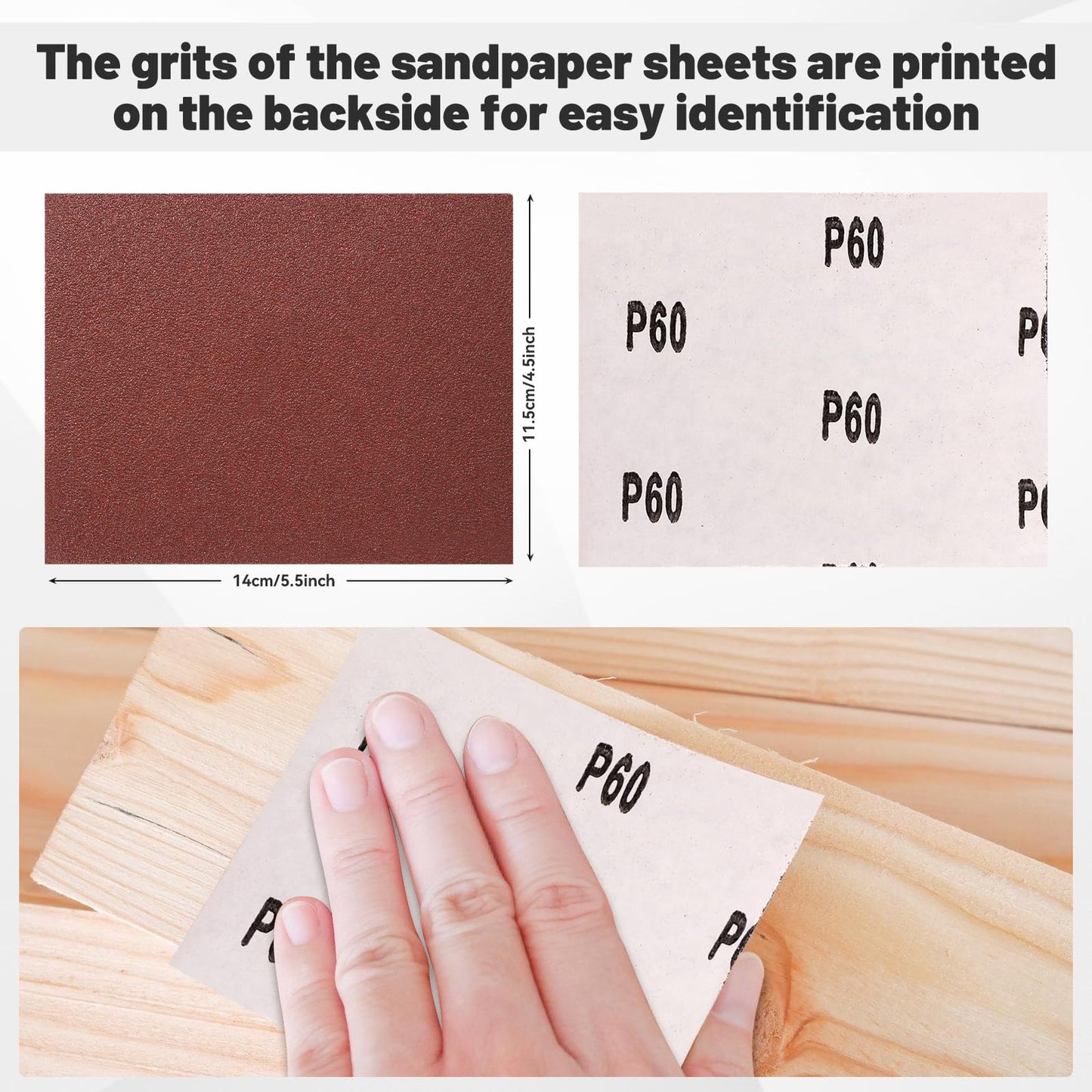 BAOSTC 1/4 Sandpaper Sheet,4-1/2"*5-1/2" Assorted 60-80-120-180-240,50PACK