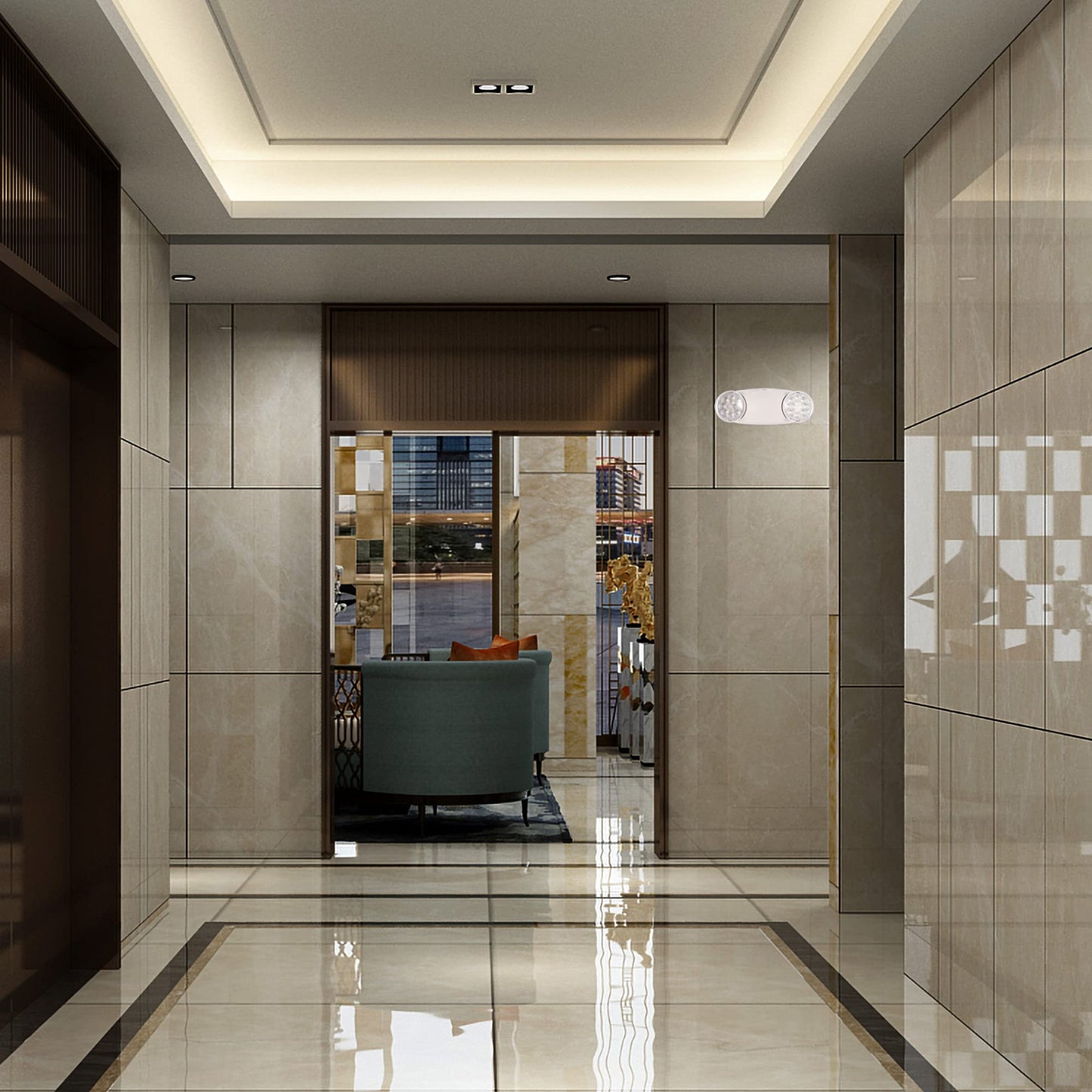 GRUENLICH LED Emergency Light, Exit Lighting Fixtures with 2 LED Bug Eye Heads and Back Up Batteries, UL 924 Qualified, 120/277 Voltage, 1-Pack