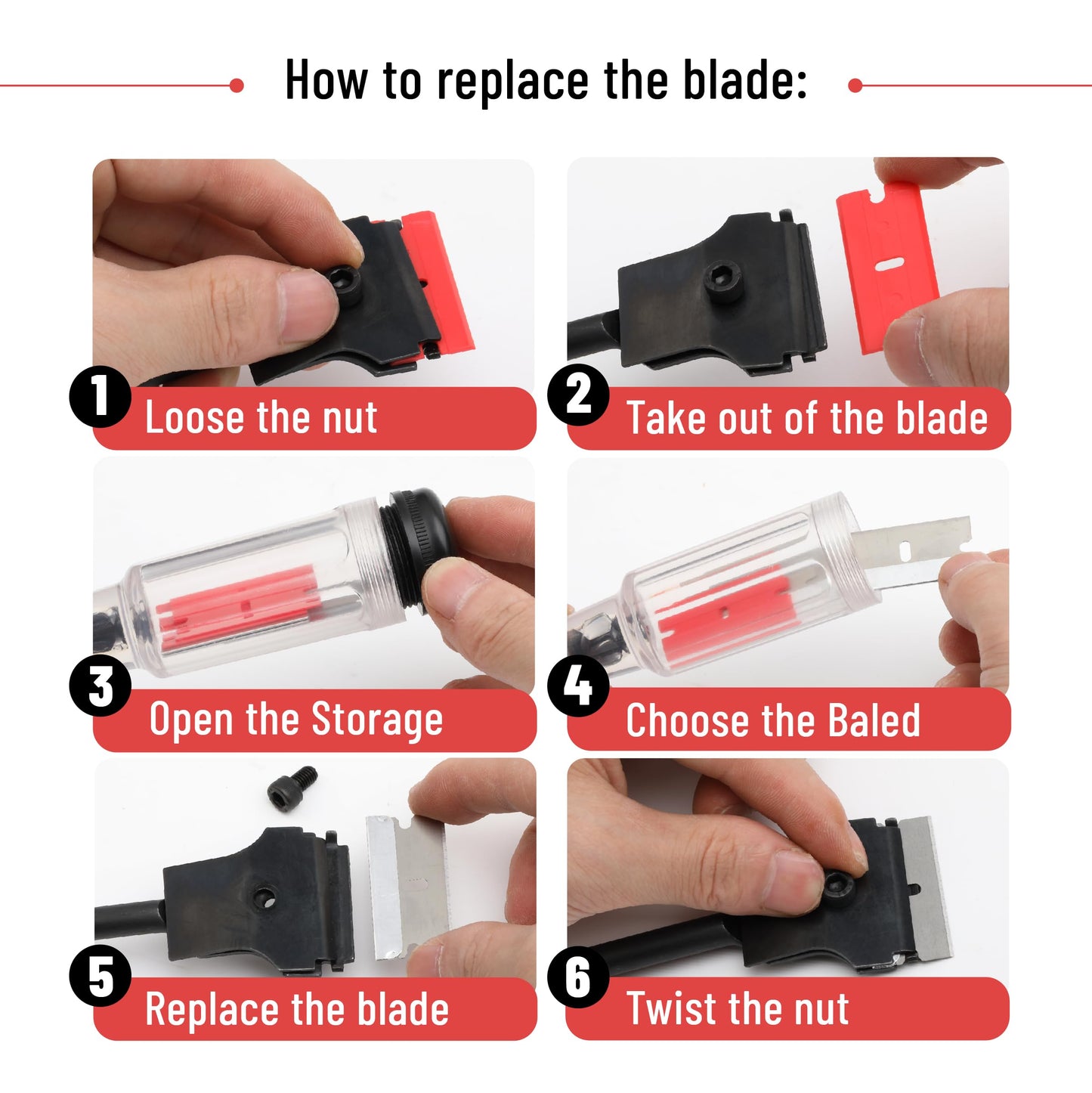 Bates- Long Reach Extension Scraper, 11-Inch, Razor Scraper with Extra 3 Double Edged Plastic & 3 Metal Blades, Long Handle Razor Blade Scraper, Razor Scraper, Window Scraper, Scraper Tool