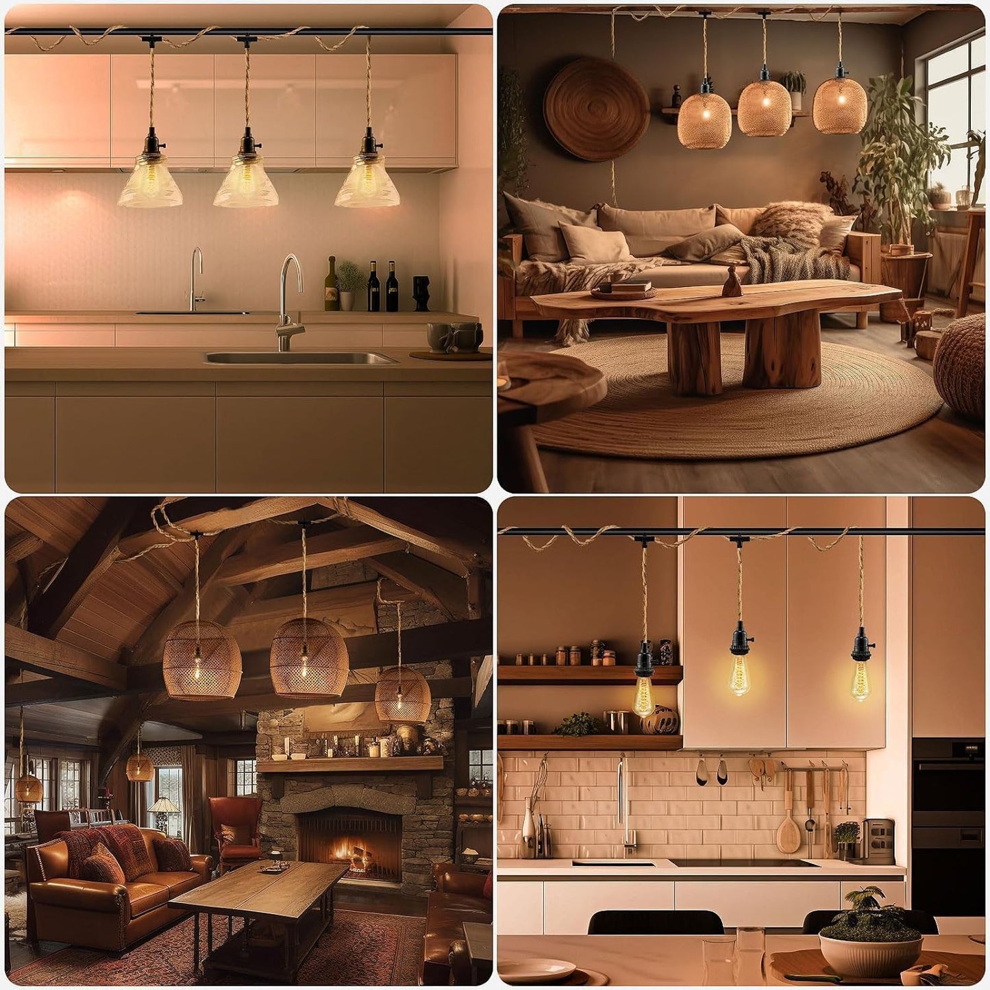 CAFULAM 3 Light Hemp Rope Plug in Pendant Light Rattan Hanging Lights with Plug in Cord with Woven Lamp Shade, Plug in Cord Hemp Rope Hanging Lamp