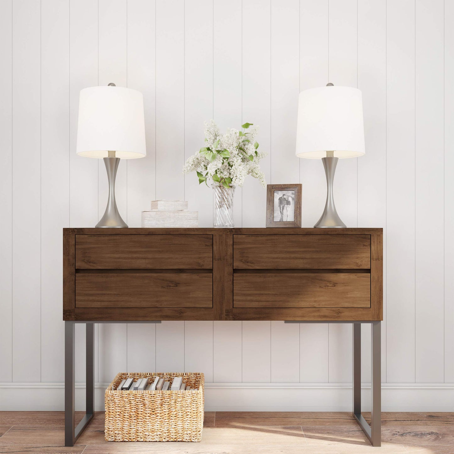 Table Lamps - Set of 2 Mid-Century Modern Lights with Metal Flared Trumpet Base - Includes Energy Efficient LED Light Bulbs by Lavish Home (Silver)