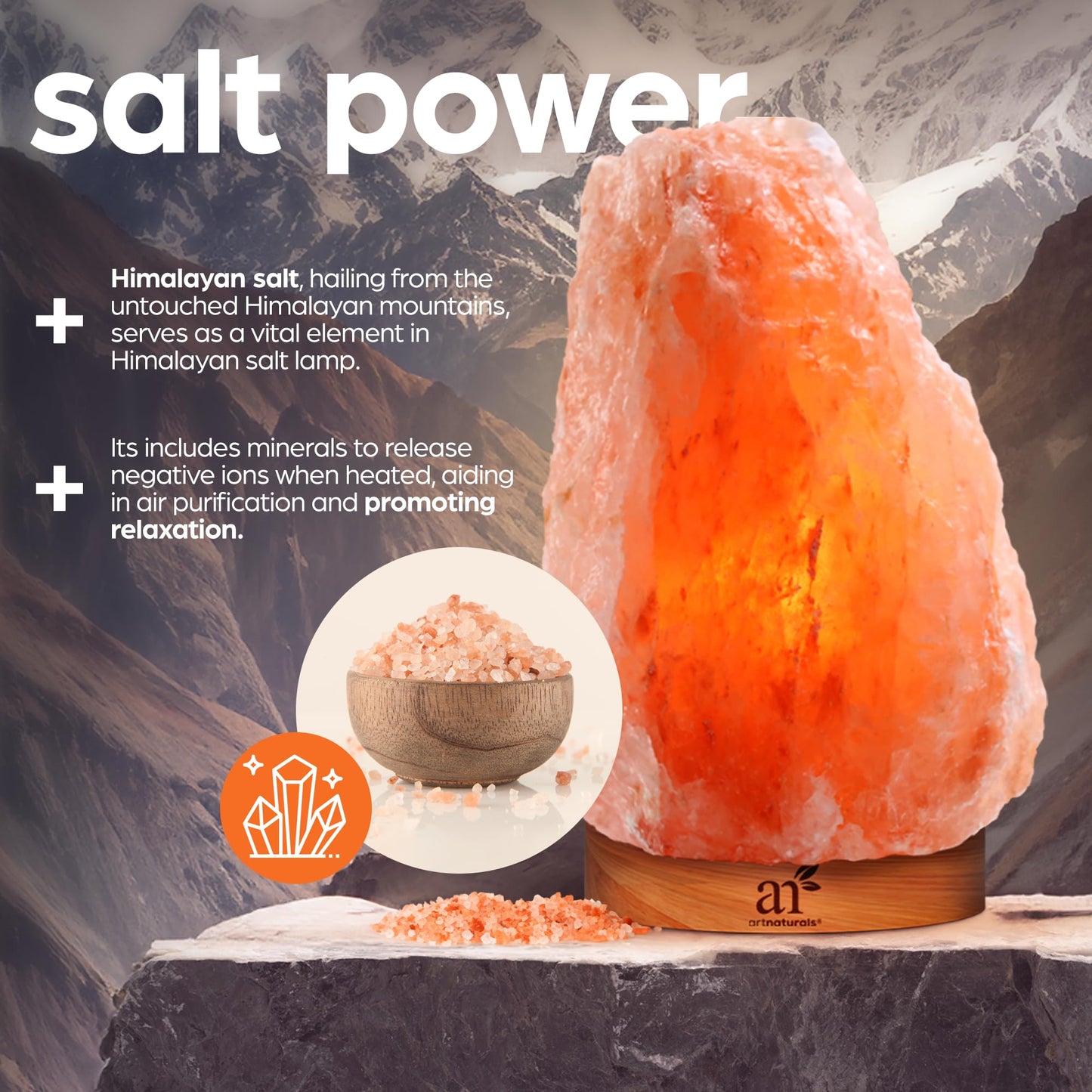 Artnaturals Himalayan Salt Lamp - Hand Carved Pink Crystal Night Light with Wooden Base for Relaxation & Energy