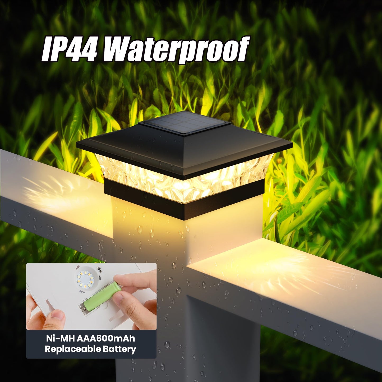 APONUO 6-Pack Solar Post Cap Lights for 4x4-6x6 Wood & Vinyl Fences, IP65 Waterproof, Auto On/Off, Warm & Cool White, Outdoor Black