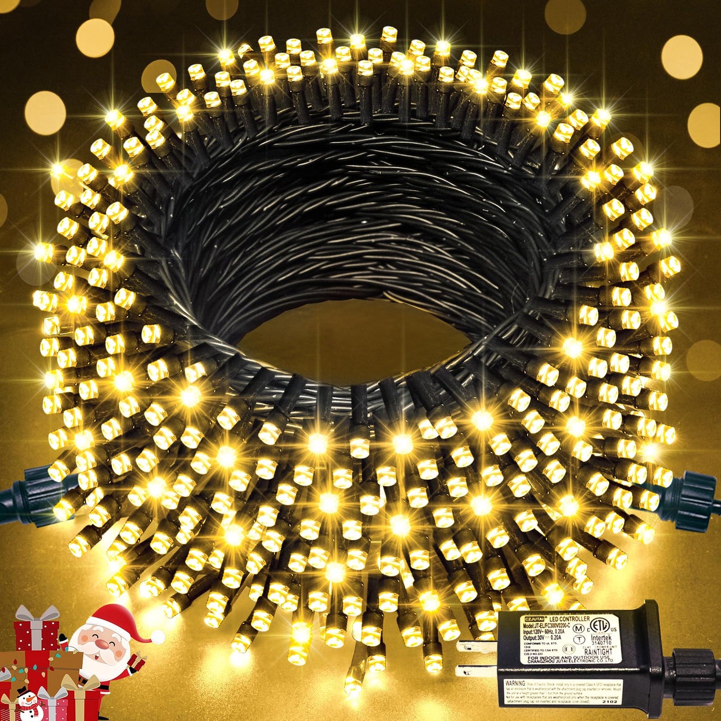 JMEXSUSS 66ft 200 LED Christmas String Lights, Warm White Plug-In, 8 Twinkle Modes for Indoor Outdoor Tree, Bedroom & Party Decor