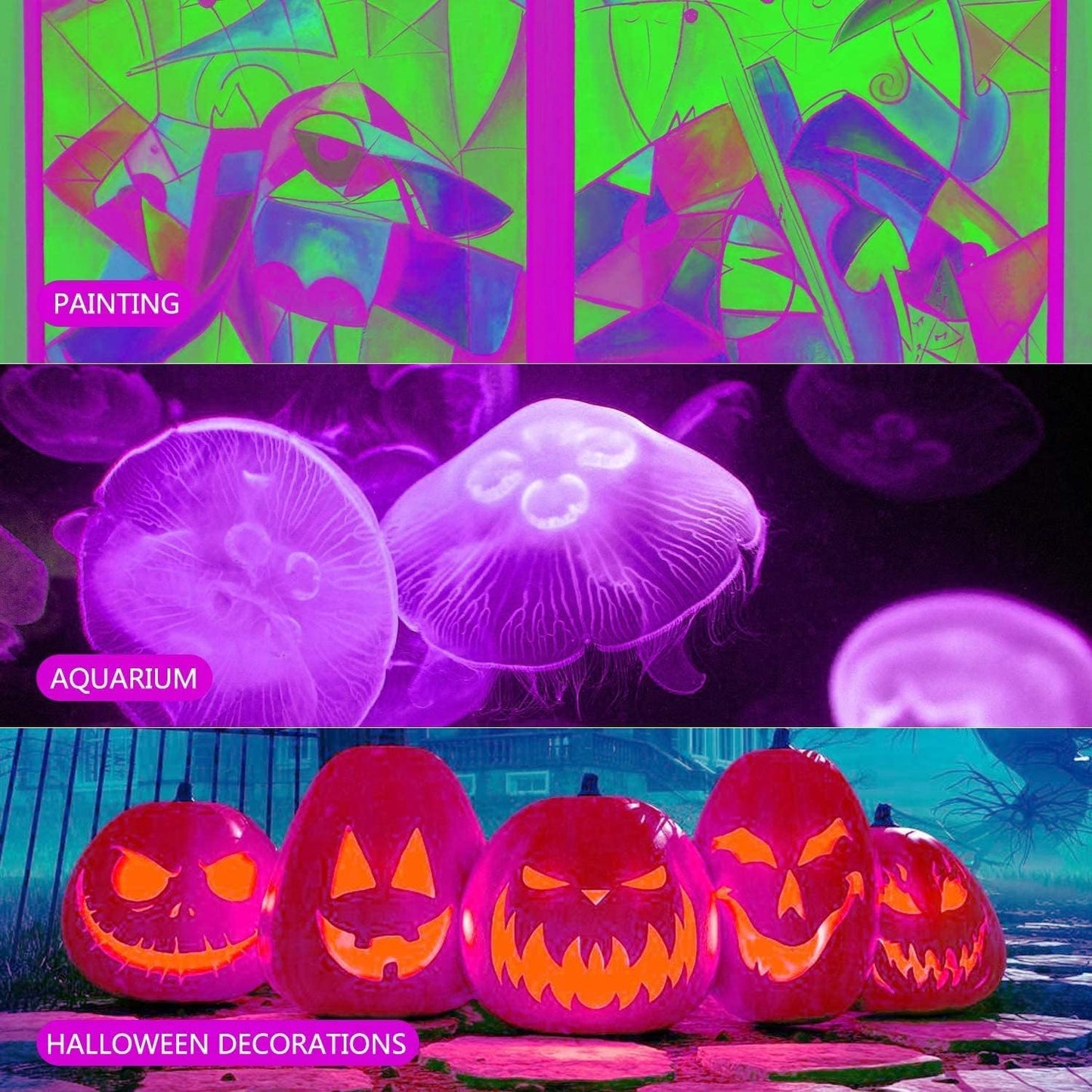 HWaySoul 2-Pack 300W LED Black Lights, Waterproof IP66 Floodlights for Parties, Halloween, Neon Glow, Body Paint & Fluorescent Posters