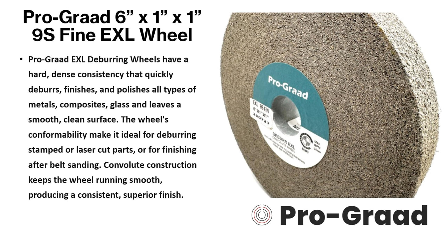 Pro-Graad EXL 6" x 1" x 1" 9S Fine Grit Silicon Carbide Deburring & Polishing Wheel, Convolute, Metal Finishing - 1 Pack
