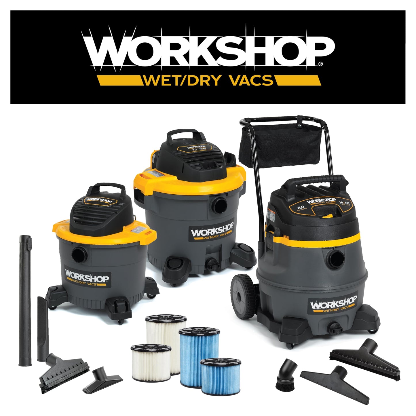 WORKSHOP WS25055A Wet/Dry Vacuum Accessory Adapter Kit, 3-Piece Set for Shop Vacs, Connect Hoses & Parts