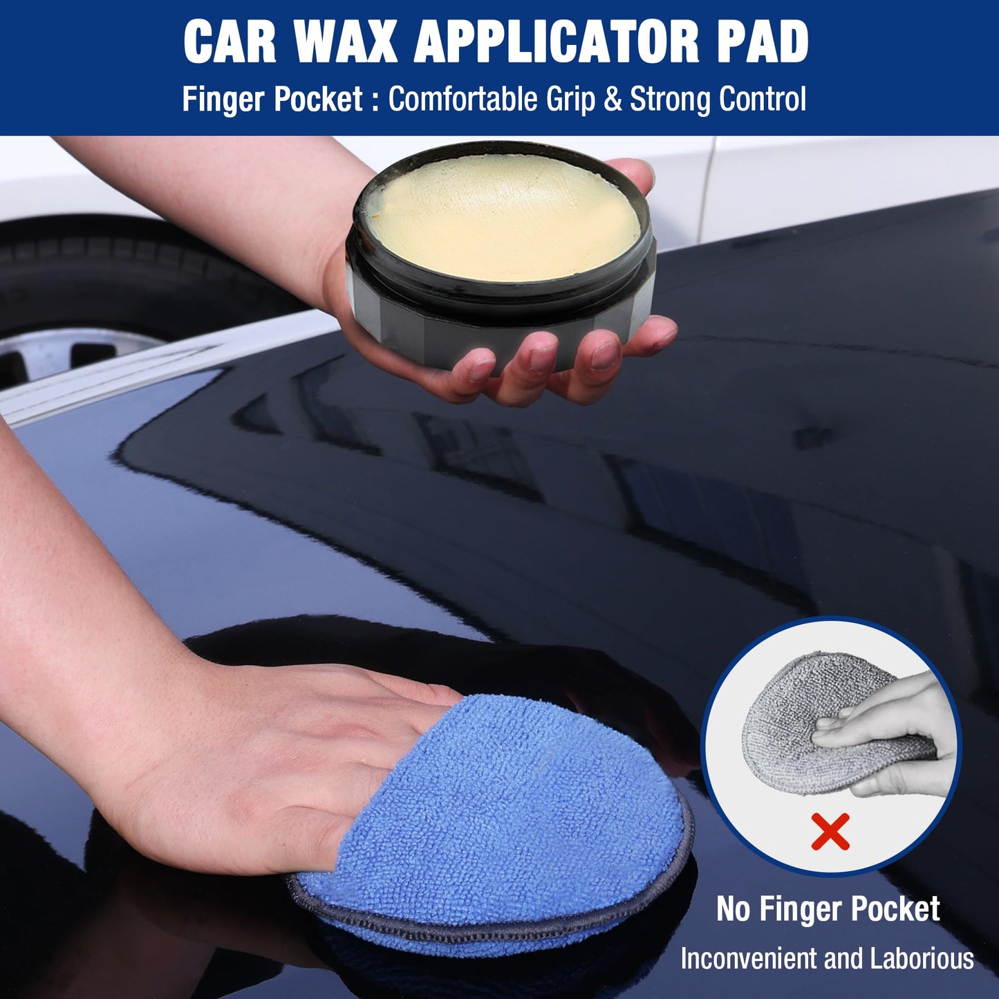 WORKPRO 12-Pack Car Wax Applicator Pads with Finger Pocket, Microfiber Foam Polishing Pads for Car Detailing & Cleaning, Lint-Free