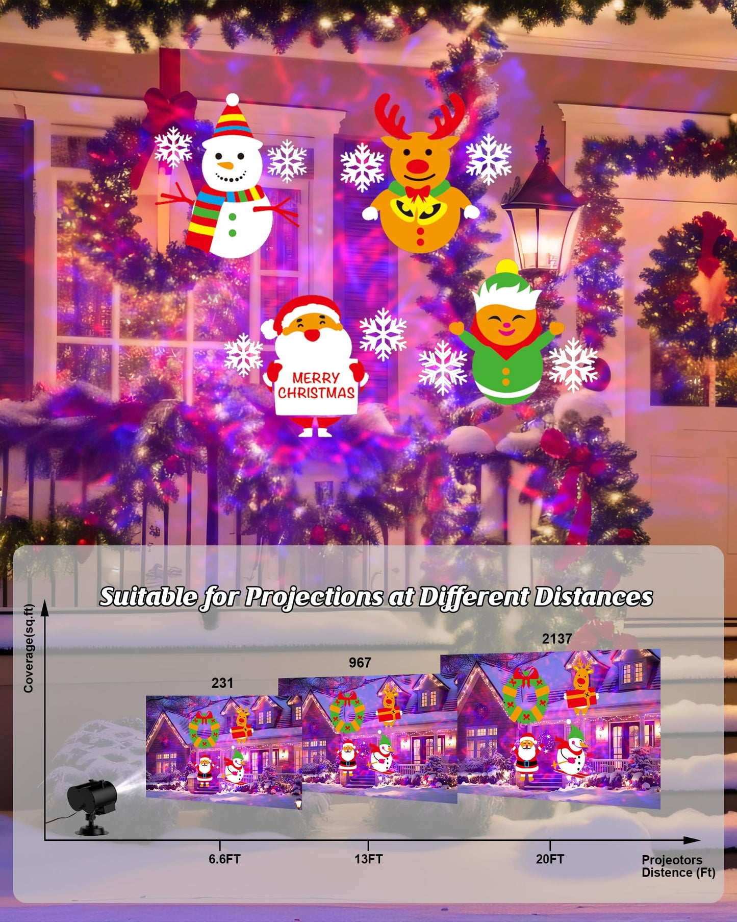 2025 COOLWUFAN 2-in-1 Christmas & Halloween Projector Lights, 30 HD Effects, 20 Slides Outdoor Holiday Decorations for Yard & Garden