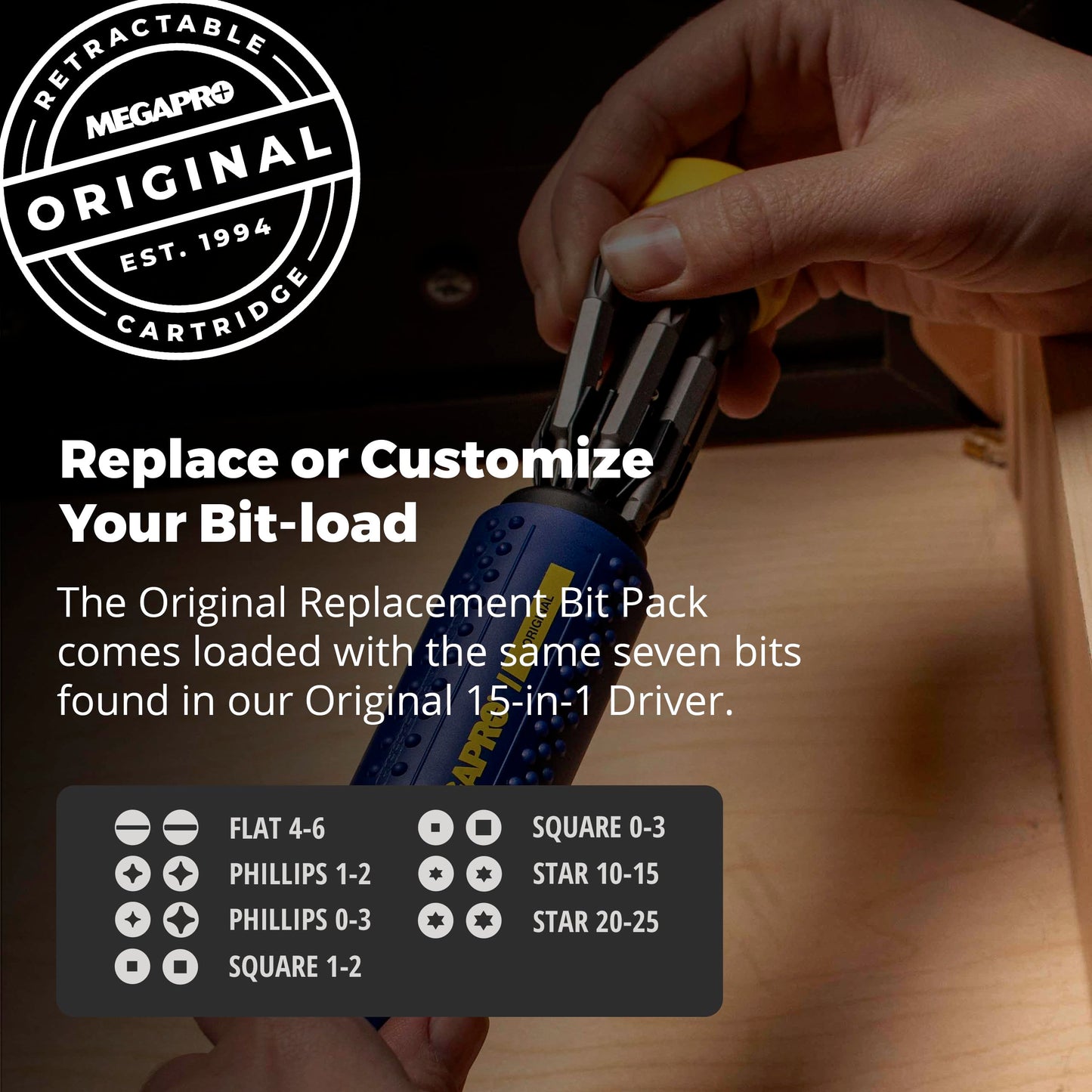 MEGAPRO® Replacement Bit Pack - The Original | 7 double-ended bits | Household Bits | 2" bits