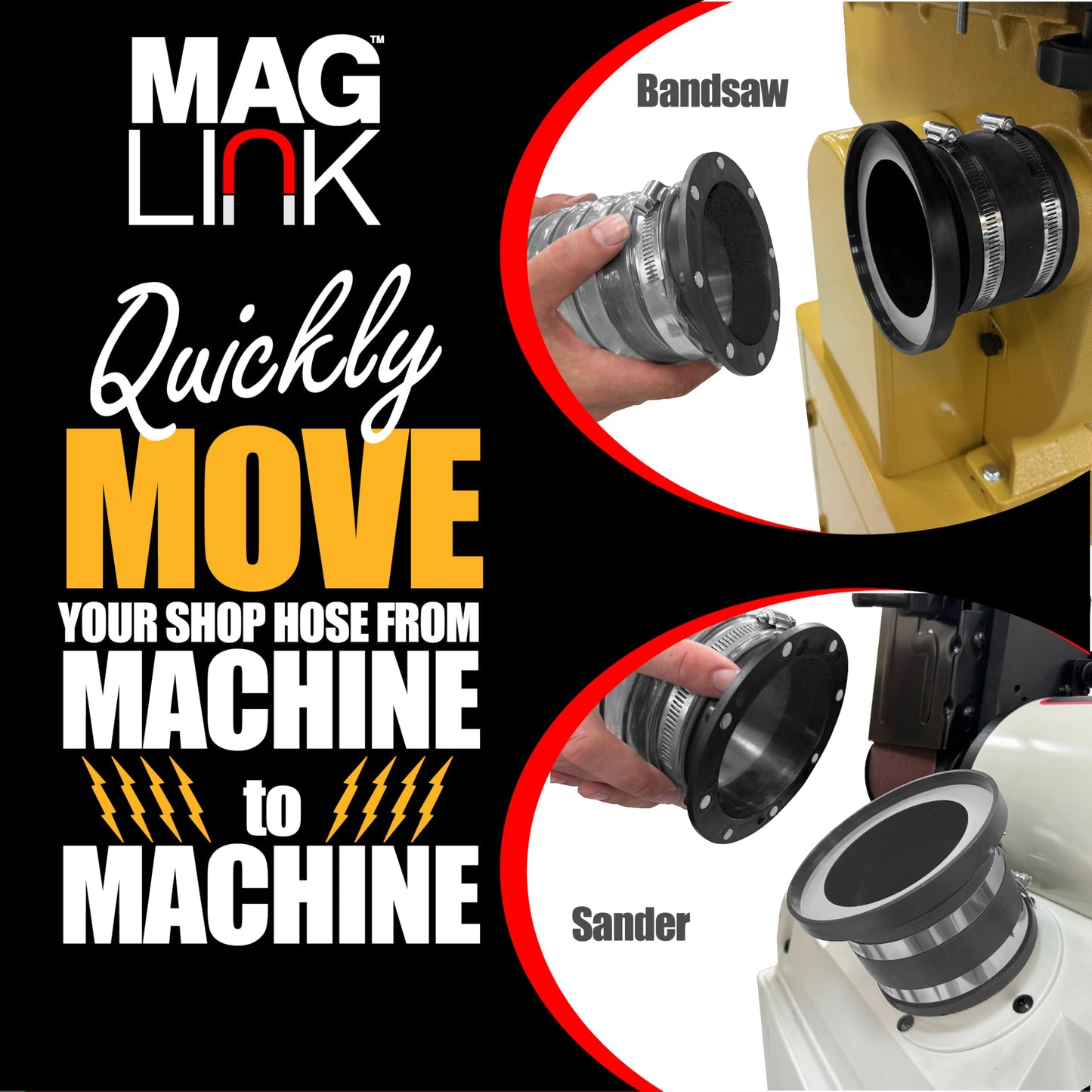 Mag Link 4" Magnetic Dust Collection Fittings Super Pack for Dust Collectors, Quickly Connect Hose to Machinery Ports
