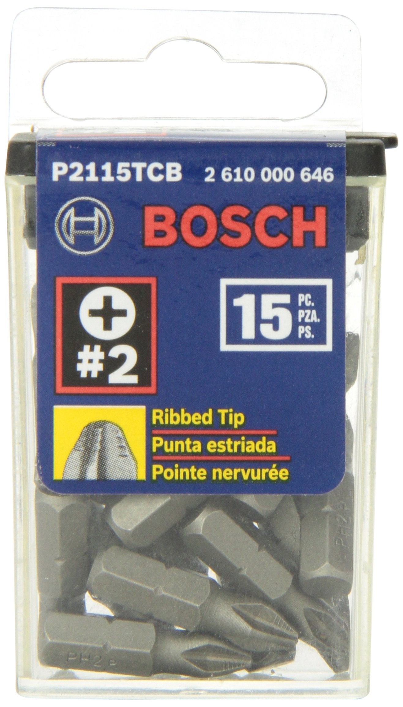 Bosch P2115TCB 1 In. Impact Tough Phillips Insert Bit, 15-Piece