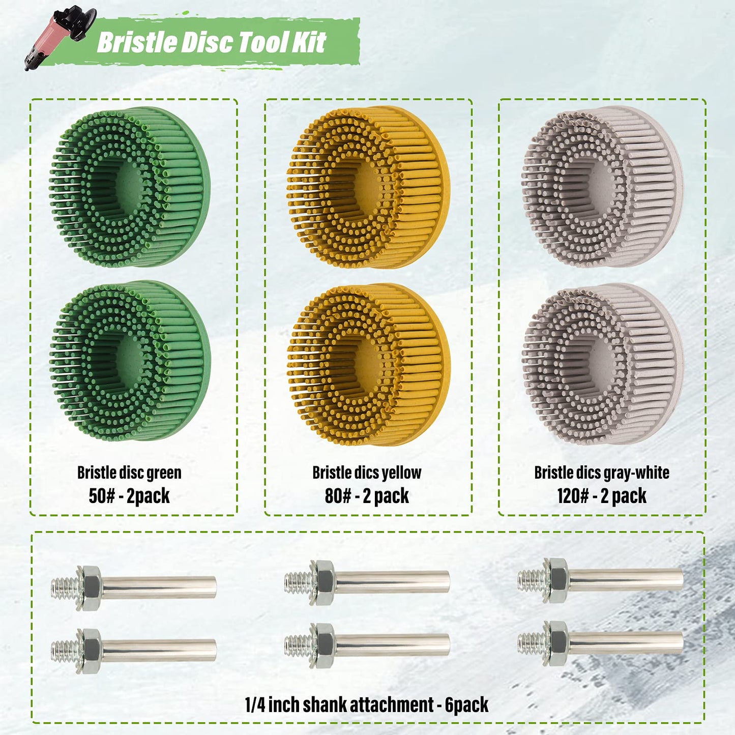 2 Inch Bristle Disc,6 Pieces Bristle Disc Grade - 120# 80# 50# Grit Abrasive Coating Removal Disc for Metal with 1/4 Inch Shank Attachment