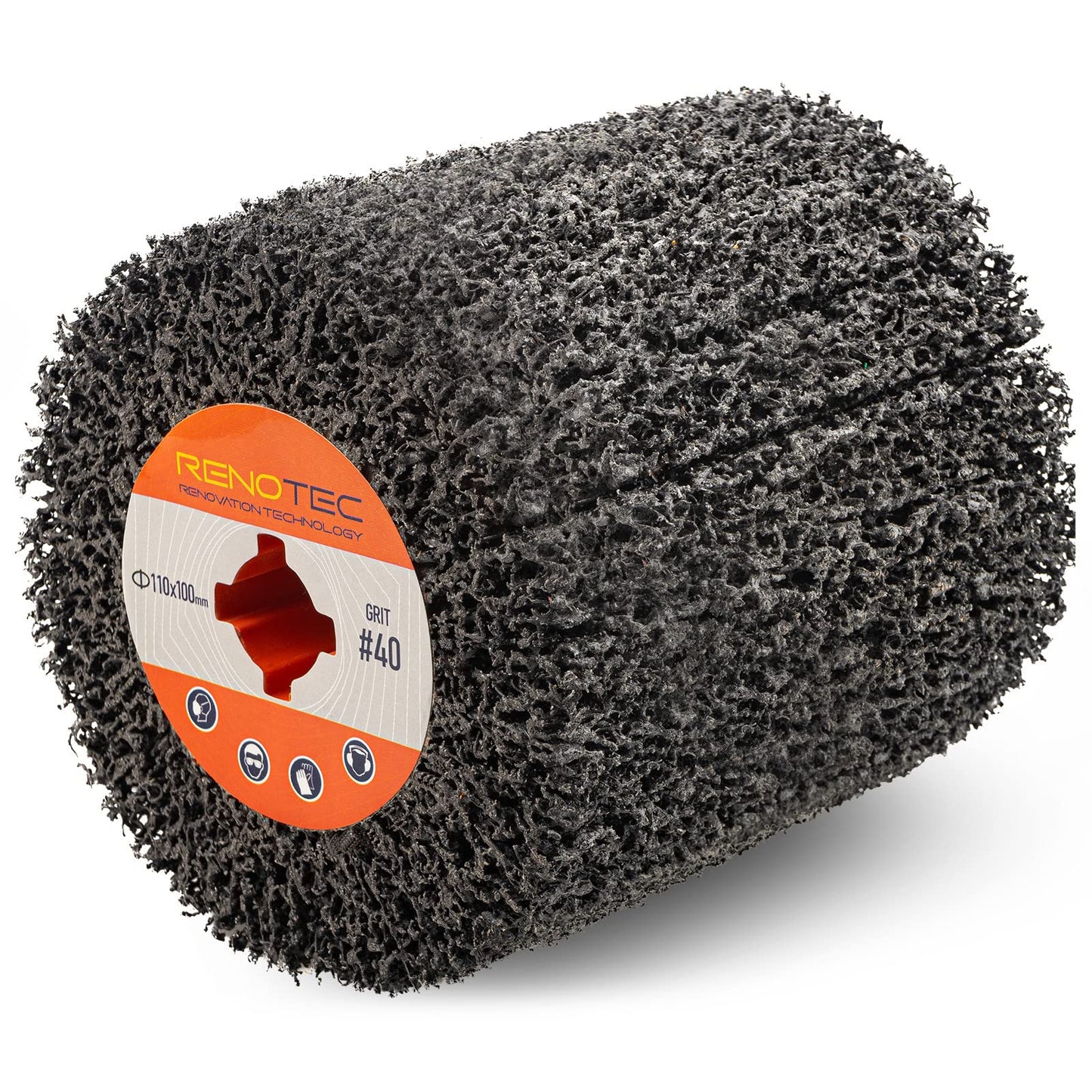 RENOTEC 4" Black Flap Wheels 110x100mm, 40 Grit, Strip Drum for Rust, Paint, Enamel, Oxidation Removal & Polishing