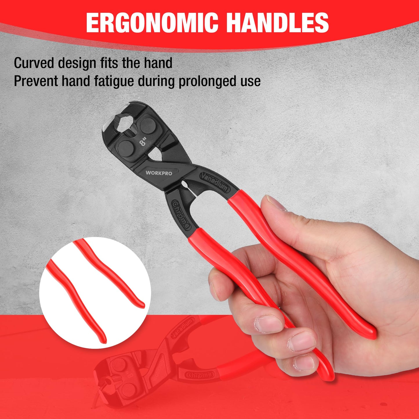 WORKPRO 8" Nail Puller Pliers, High-Leverage End Cutting with Gripping Jaws, Durable CR-V Steel, Ergonomic Handles for Nails & Wires