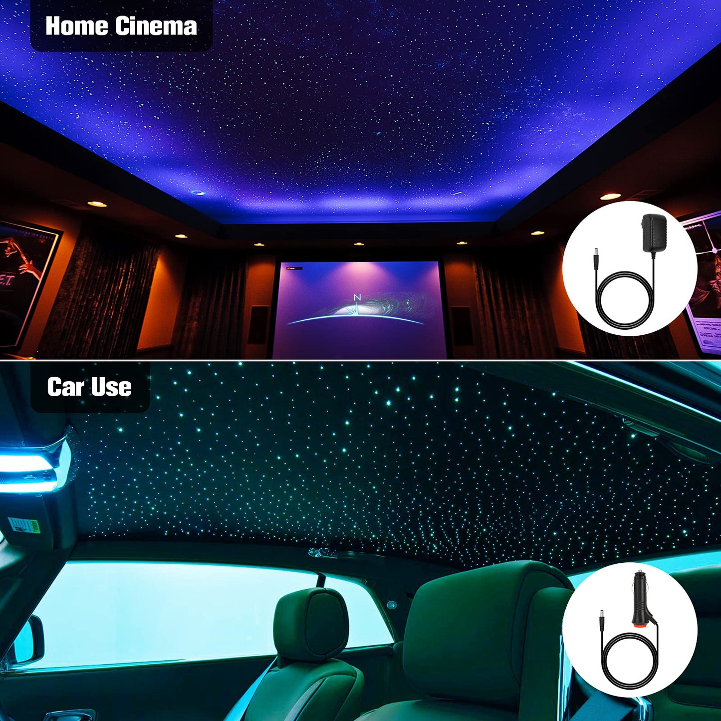 CHINLY 650pcs Fiber Optic Star Lights, 13.1ft RGBW Starlight Headliner Kit with Music Mode, Bluetooth APP & Remote Control