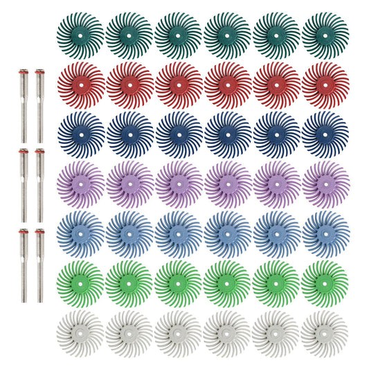 42-Piece 1" Radial Bristle Disc Kit, 3mm Shank Rotary Tool Abrasive Wheels for Jewelry, Wood & Metal Polishing, Grit 80-2500