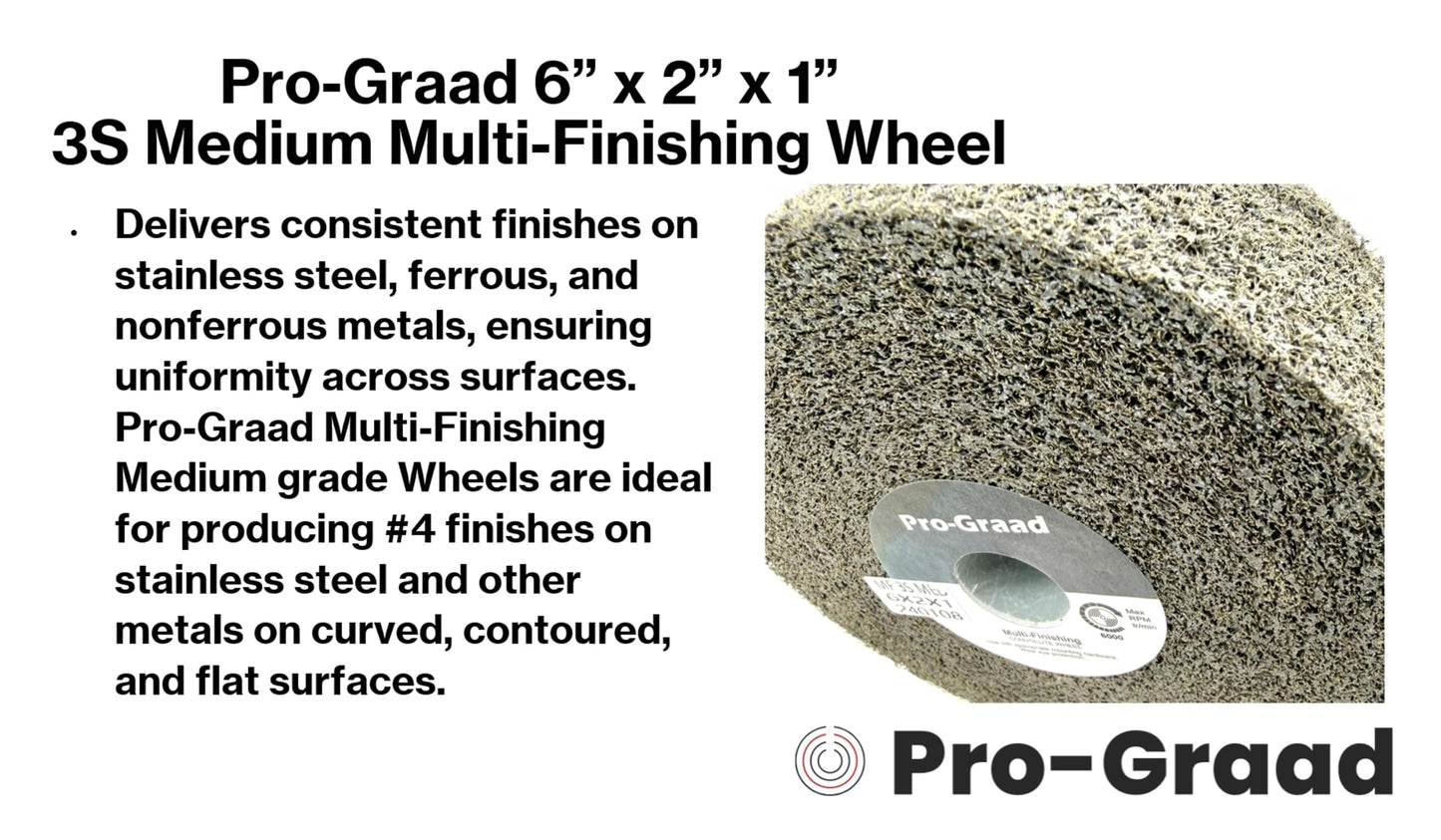 Pro-Graad Multi-Finishing Wheel – 6” x 2” x 1” 3S Medium Grit Silicon Carbide - Stainless Steel Finishing Convolute Wheel – for #4 Finish - 1 Pack