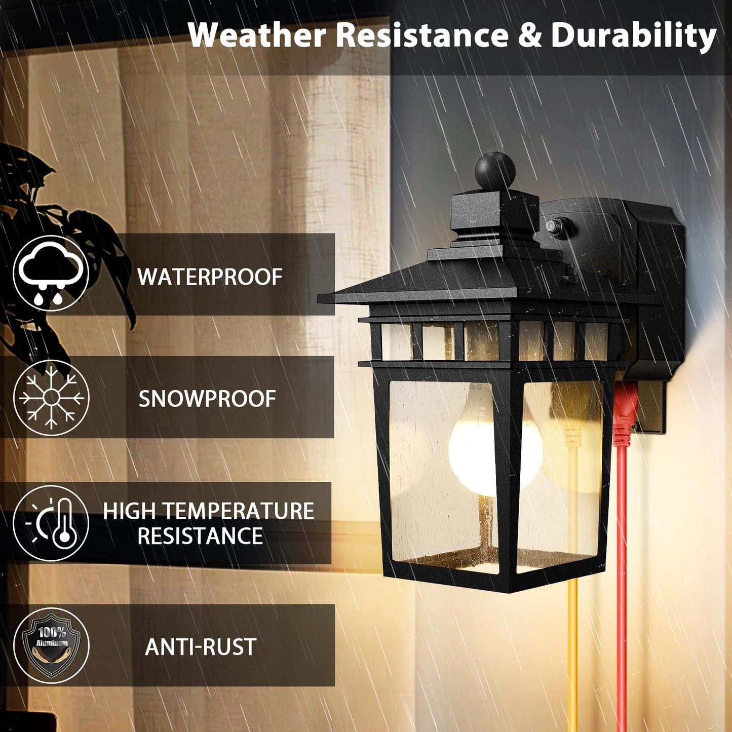 Dusk to Dawn Outdoor Wall Light with GFCI Sensor, Waterproof Anti-Rust Lantern for Porch, Front Door, Bulb Not Included