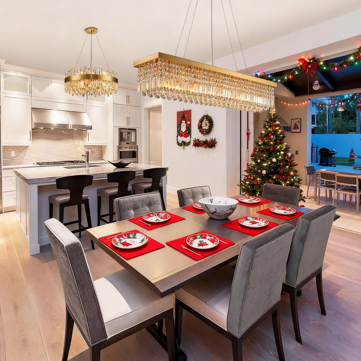 Siljoy 10-Light Modern Gold Crystal Chandelier, Rectangular Raindrop Pendant Ceiling Light for Dining Room, Kitchen Island, Bar