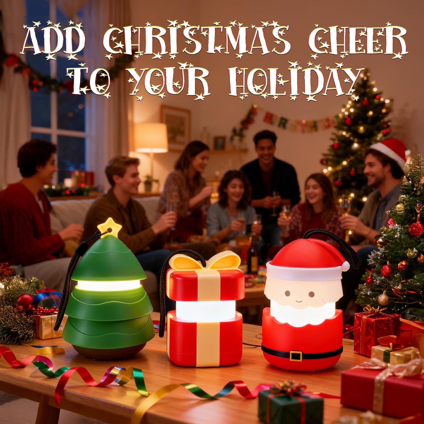 EverBrite Christmas Tree Lanterns 3-Pack, 5 Light Modes, Holiday Decoration, Indoor/Outdoor, Battery Operated, Stocking Stuffer Gift