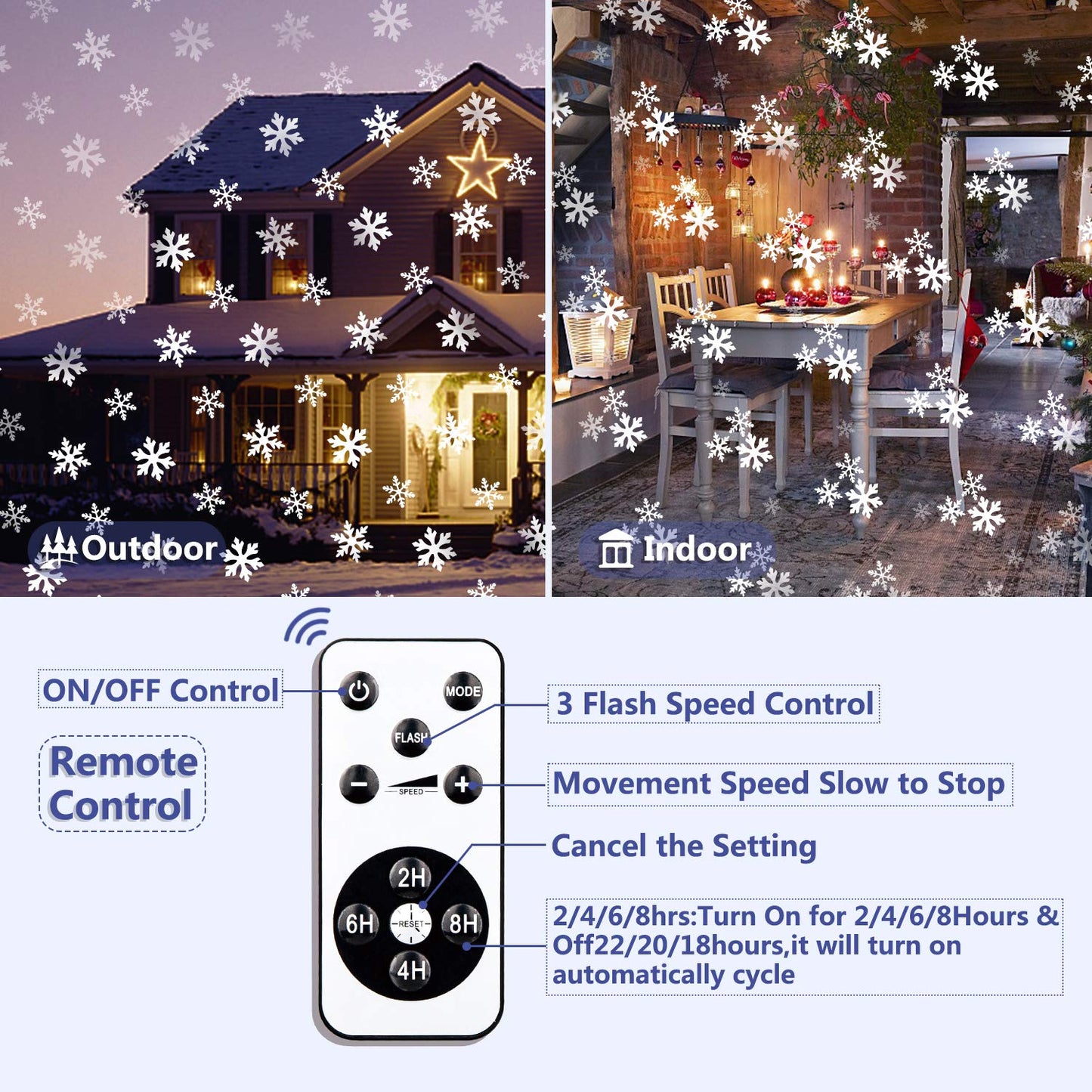 Christmas Projector Lights Outdoor, Snowflake Projector Lights with Wireless Remote Control for Christmas Decorations Lights New Year Party