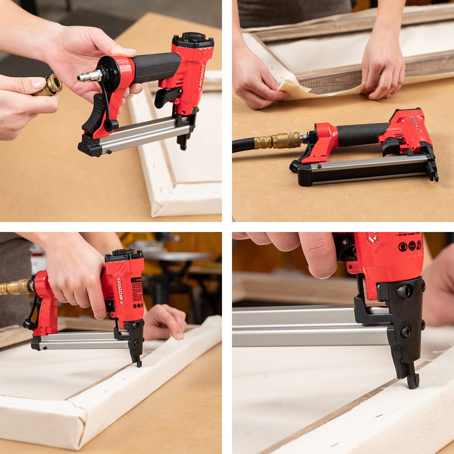 Arrow PT50 Oil-Free Pneumatic Staple Gun, Heavy-Duty Professional Stapler for Wood, Upholstery, Carpet & Fencing, Red