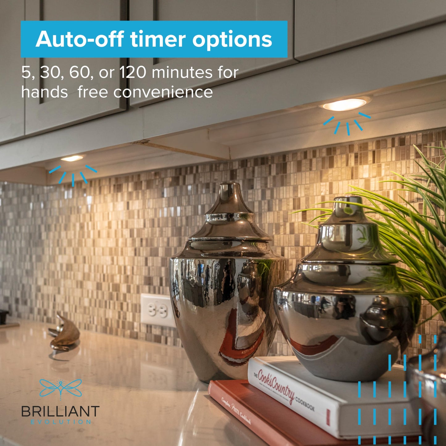 Brilliant Evolution Wireless LED Puck Lights 3-Pack with Remote – Battery-Powered Stick-On Lights for Cabinets, Closets & Counters