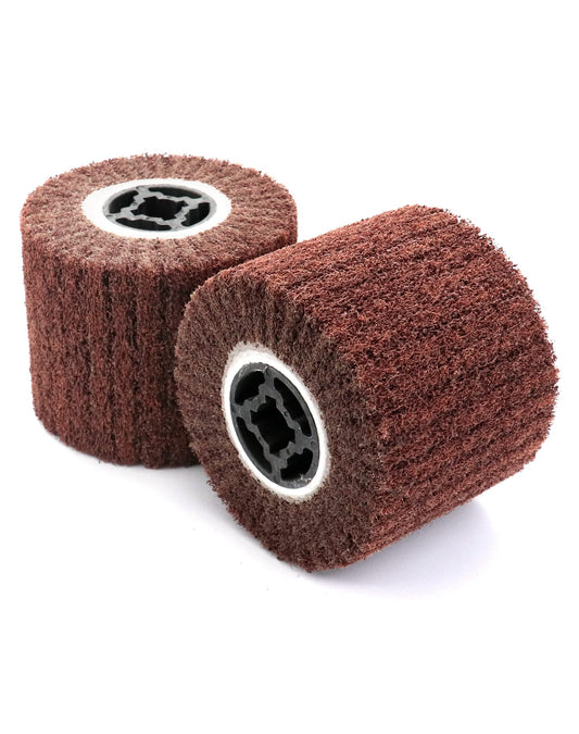 QWORK 80 Grit Non-Woven Abrasive Flap Wire Drawing Polishing Burnishing Wheel - Premium 2-Pack Ideal for Metal Surface Treatment, 120x100mm Size