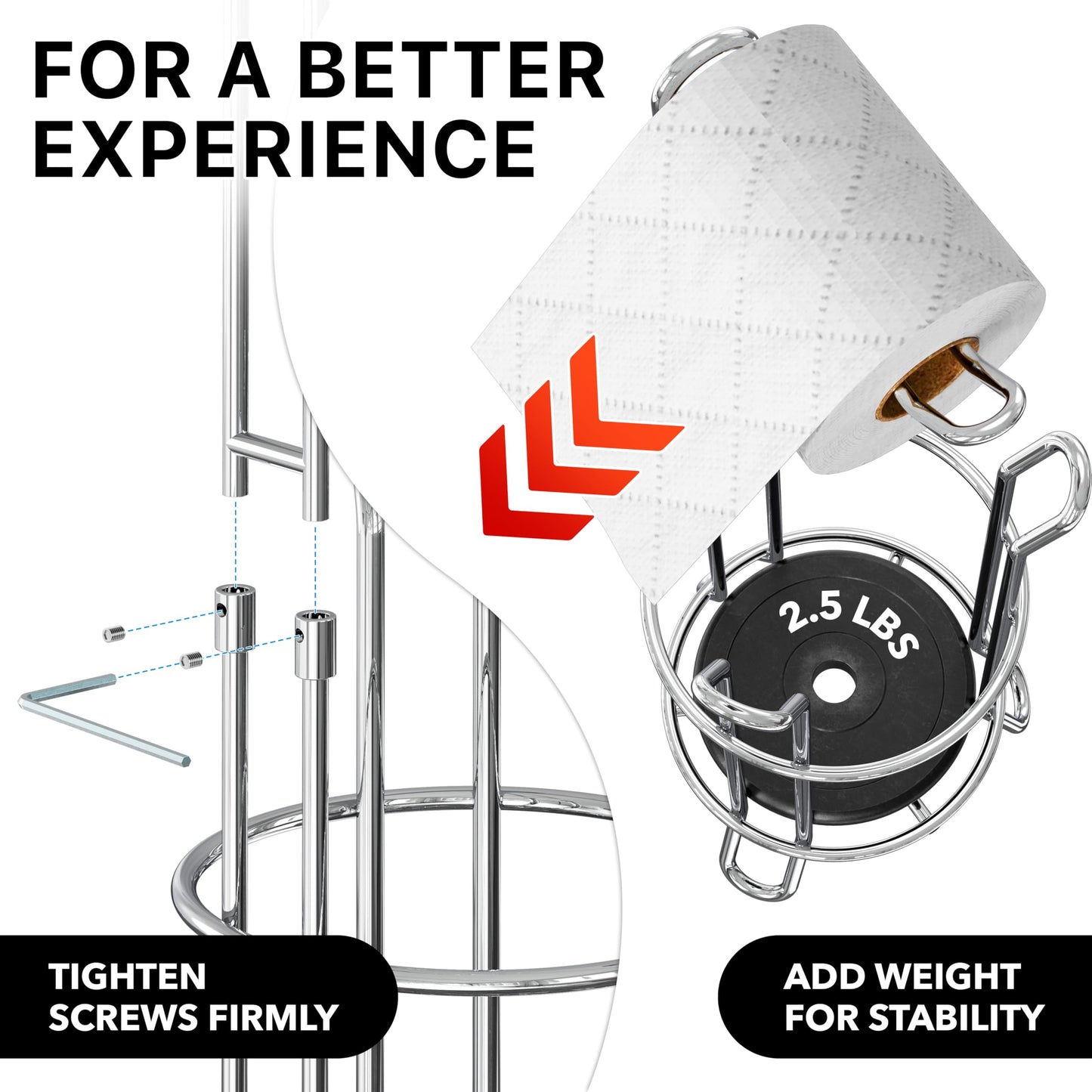 Simple Houseware Bathroom Toilet Tissue Paper Roll Storage Holder Stand, Chrome