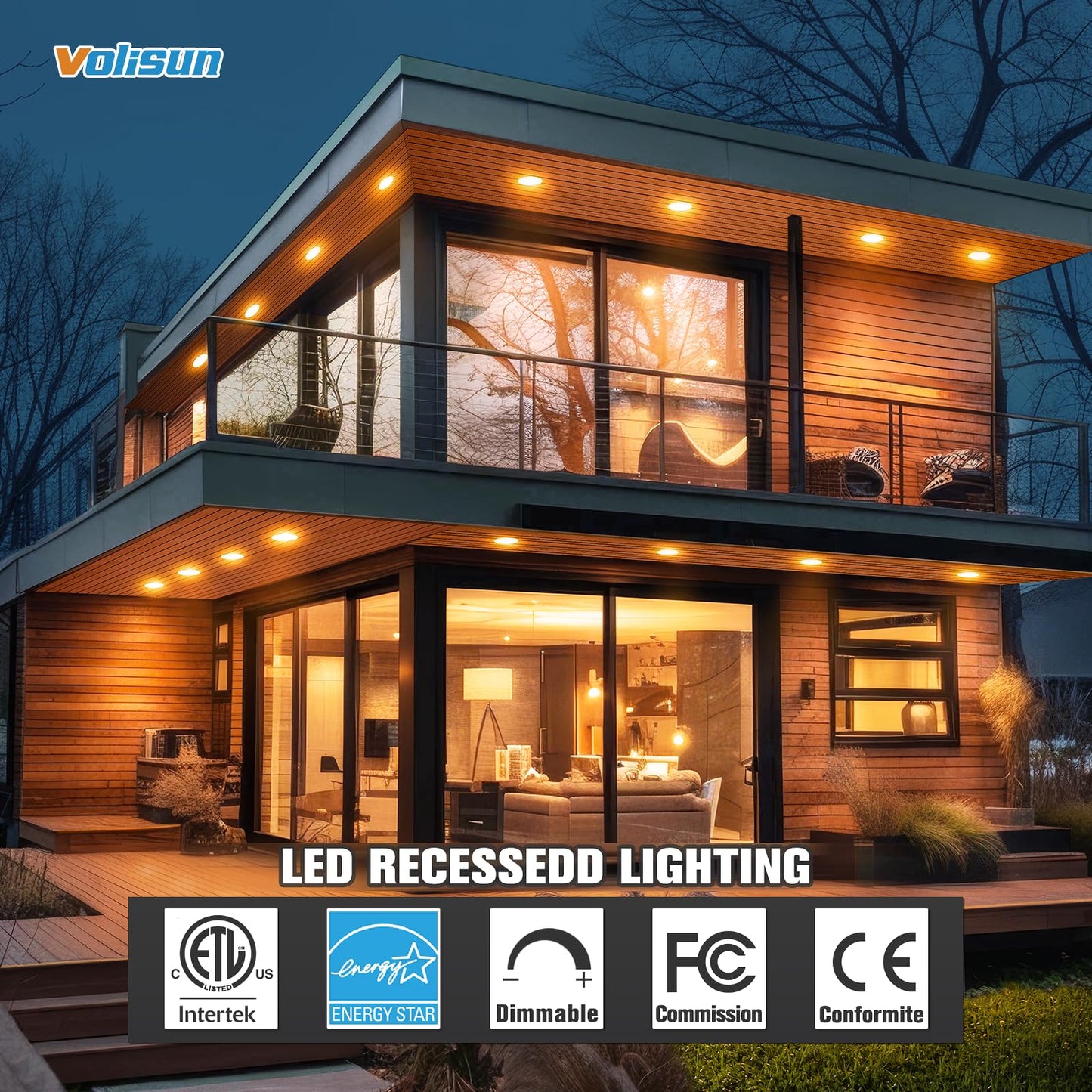 VOLISUN 24-Pack 6" LED Recessed Lights, 5CCT 2700K-5000K Dimmable Canless Downlight, 1080LM, 13W=120W, ETL Certified