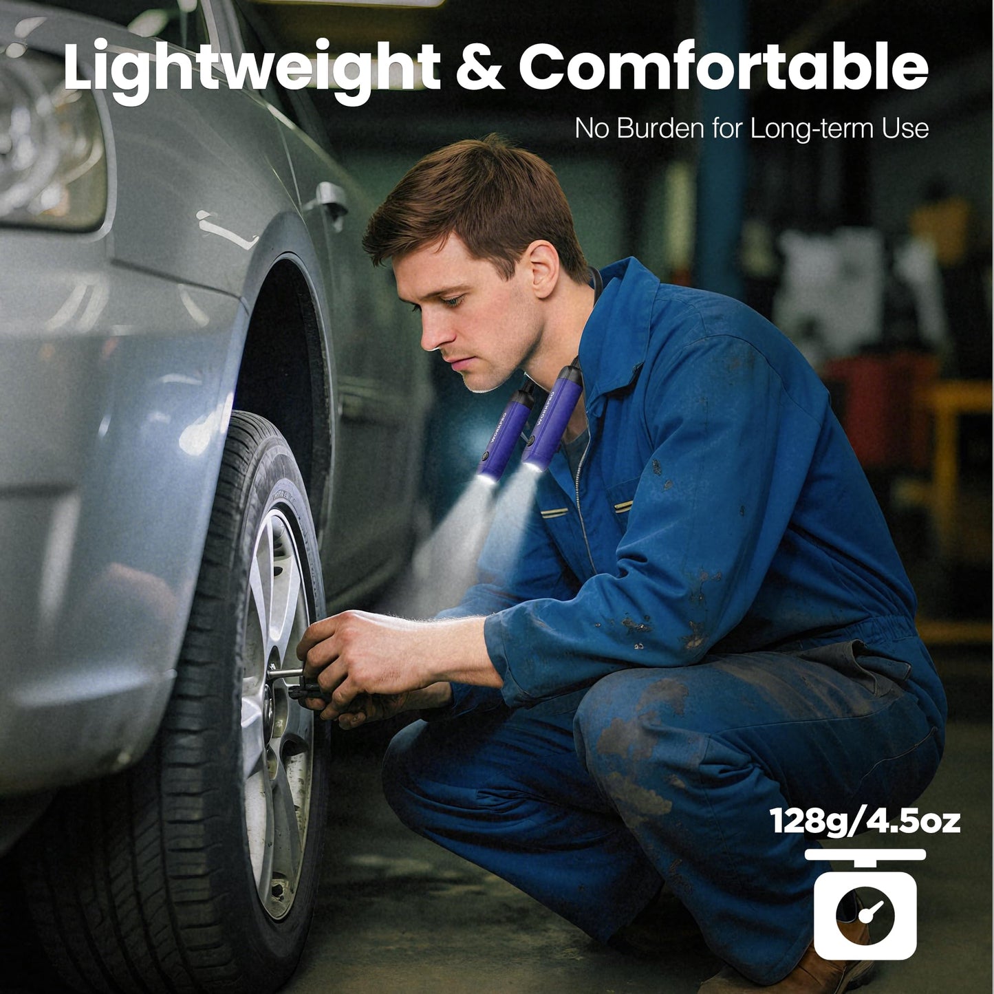 WORKPRO Rechargeable Neck Light – 300 Lumens, 3 Brightness Levels, Bendable Silicone Arm, Hands-Free for Reading, Camping, DIY, Blue/Black