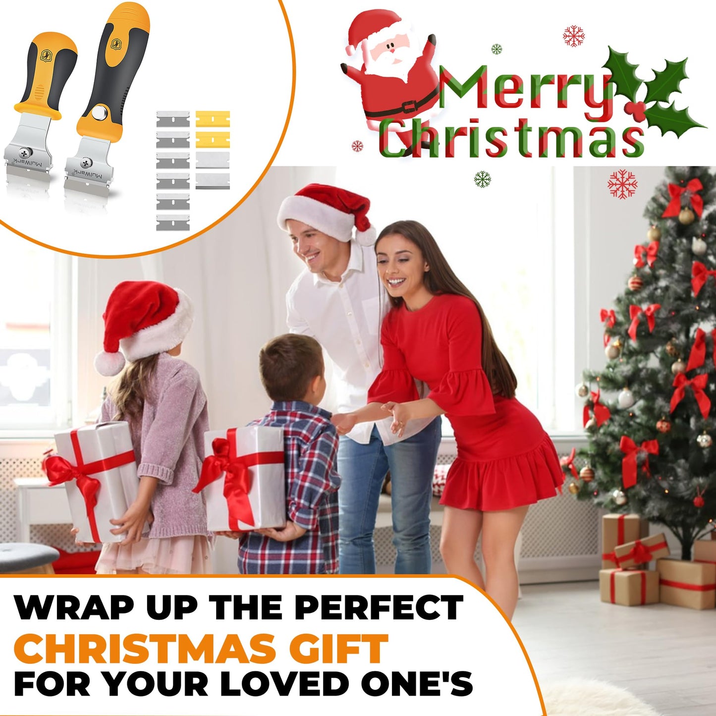 MulWark 2-Handle Razor Scraper Set with 12 Extra Blades, Extendable Heavy-Duty Tool for Paint, Glass, Windows & Oven Cleaning