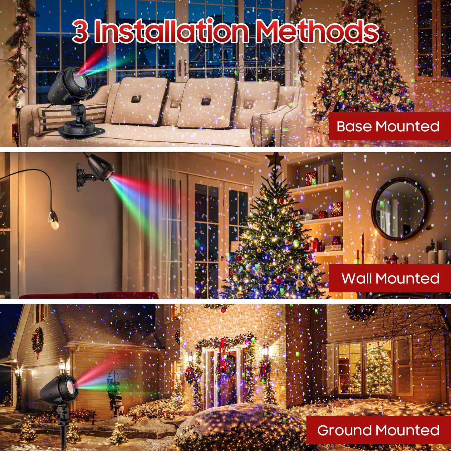 Christmas Projector Lights Outdoor, RGB Firefly Laser Light Projector, Red Green Blue Galaxy Star Show, IP65 Waterproof Holiday Yard Garden Decor