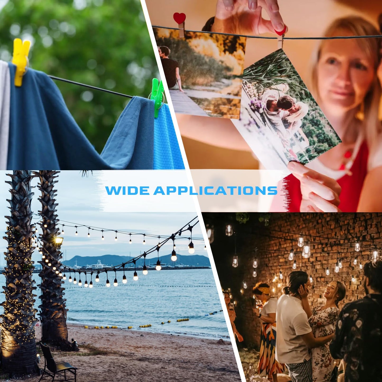 NEREUS 200 Ft String Light Hanging Kit - Vinyl-Coated 304 Stainless Steel Cable with Turnbuckles & Hooks for Patio & Backyard Lighting