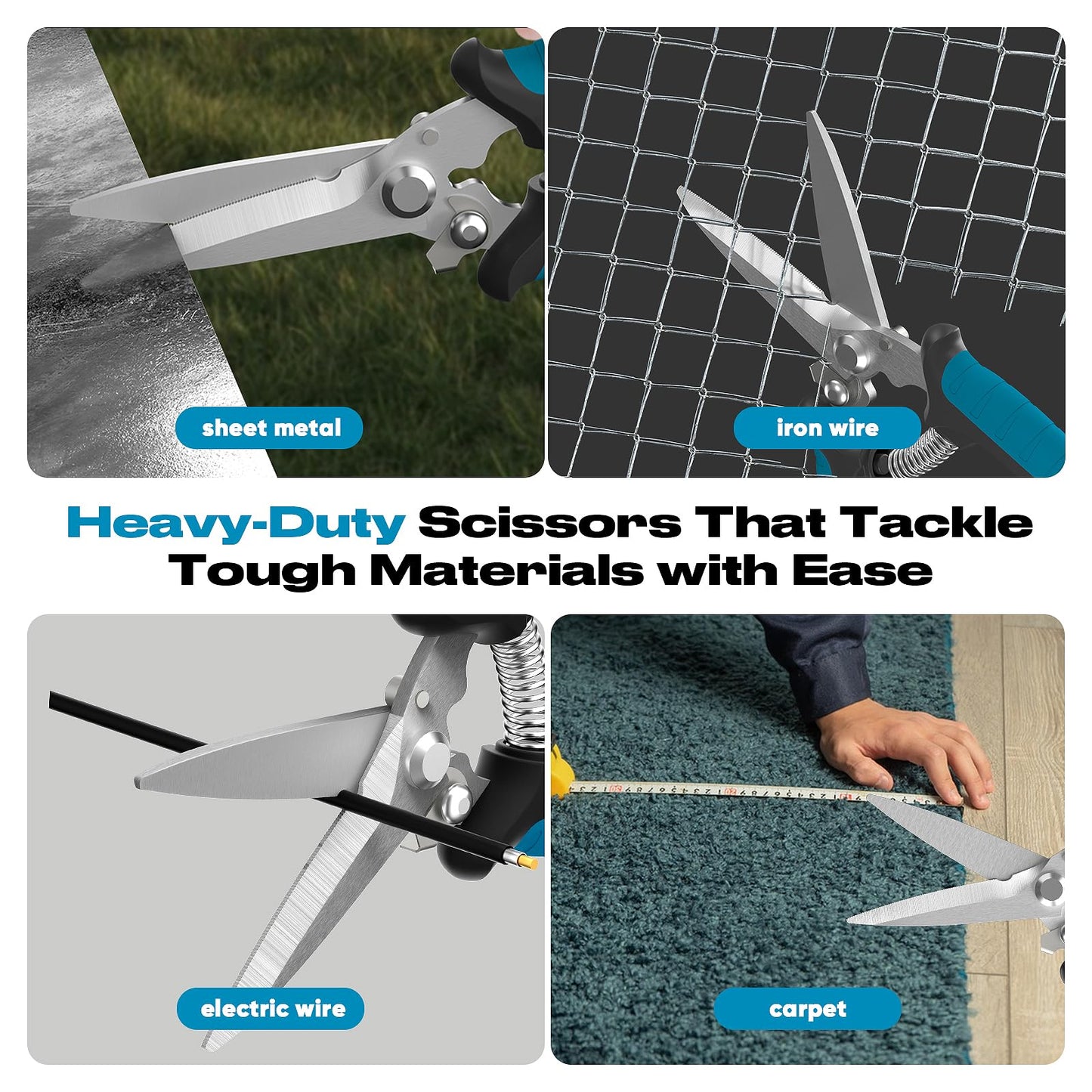 GARTOL 8" Heavy Duty All-Purpose Scissors – Razor-Sharp Tin Snips for Metal, Wire, Insulation, Rope, Cardboard | Ergonomic DIY Tool